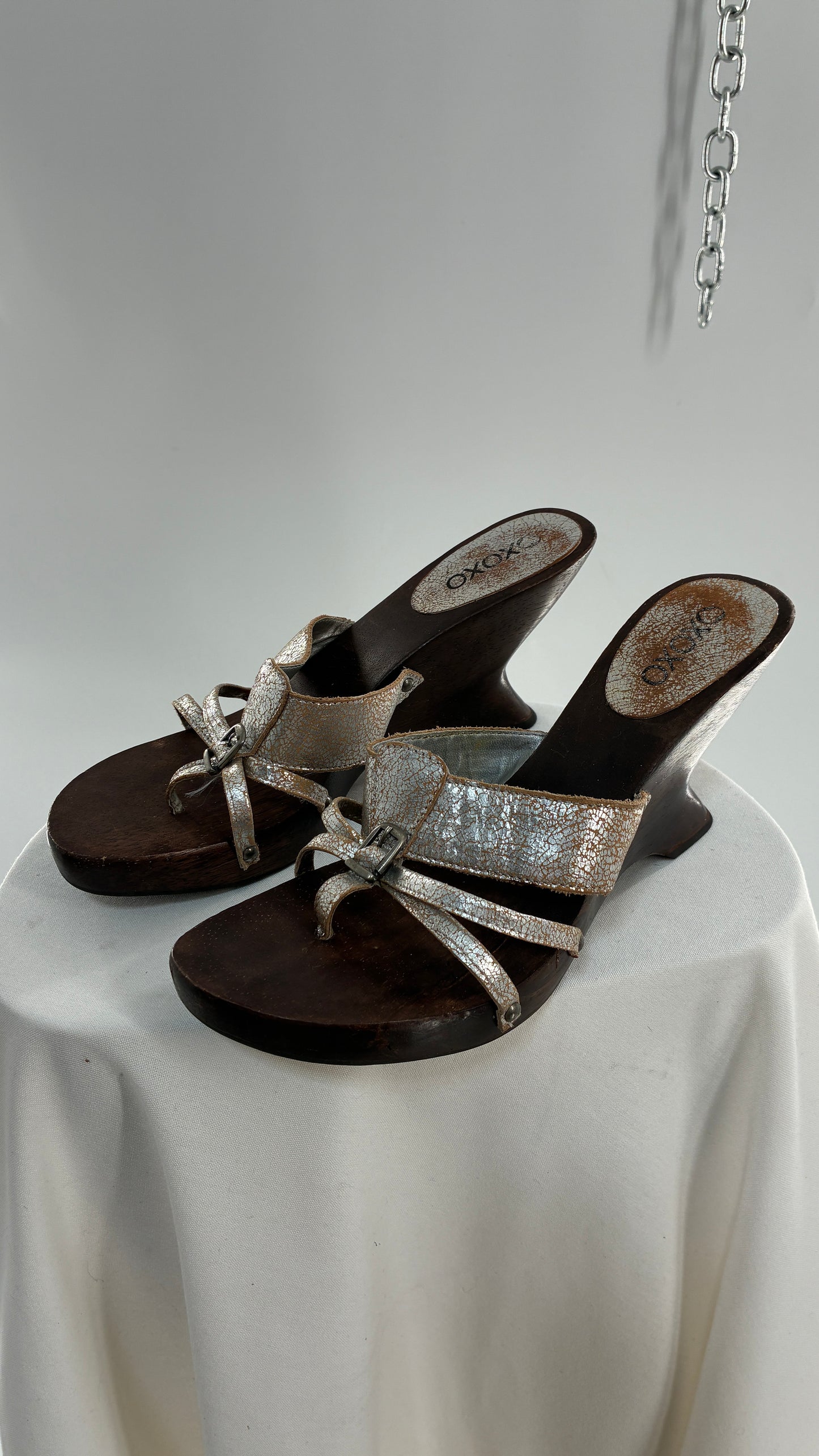 Vintage XOXO Wooden Wedge Heel with Silver Caging (9)