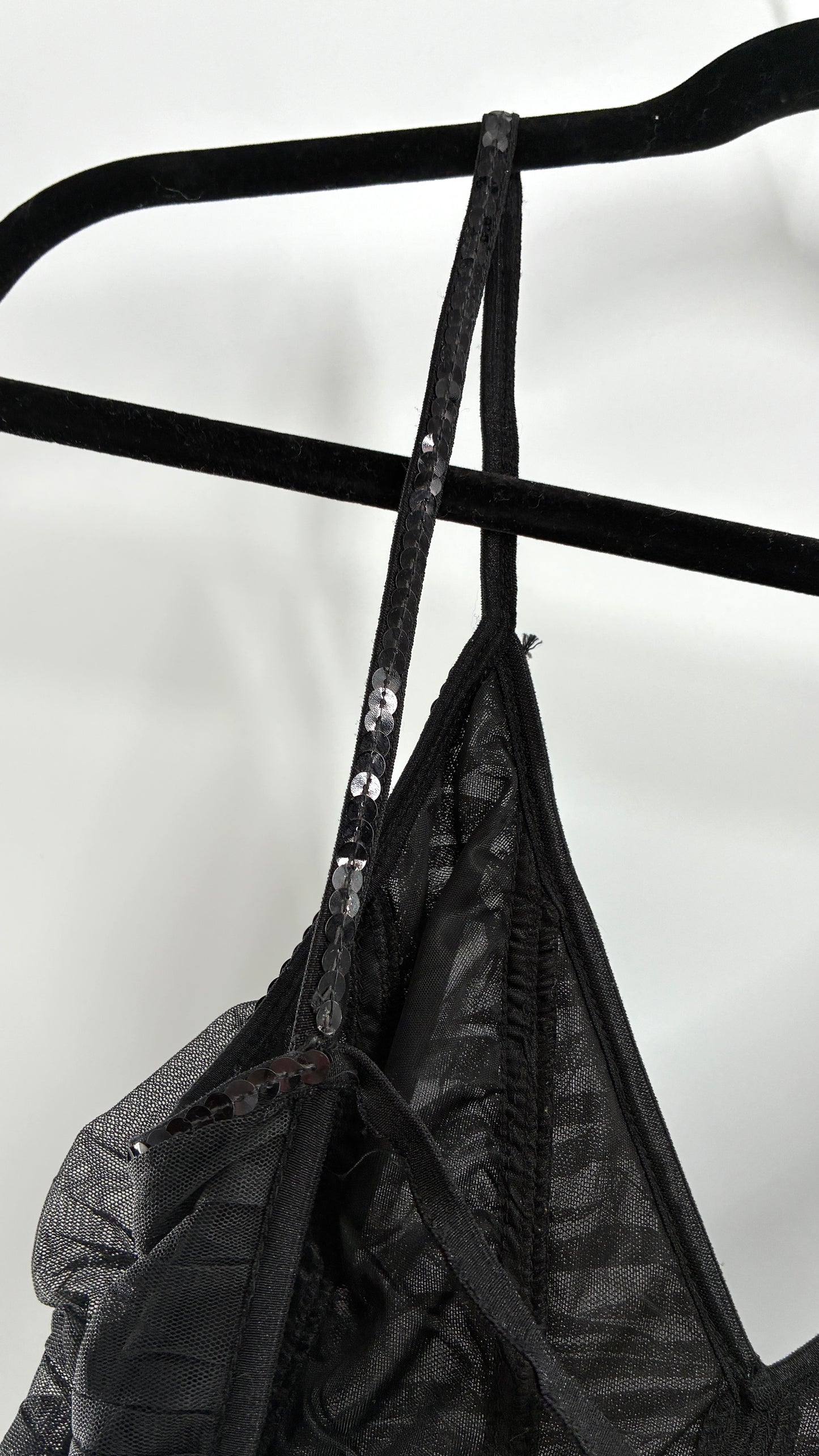 Vintage Black Ruffled Tulle Mini Dress with Low Open Back (8)