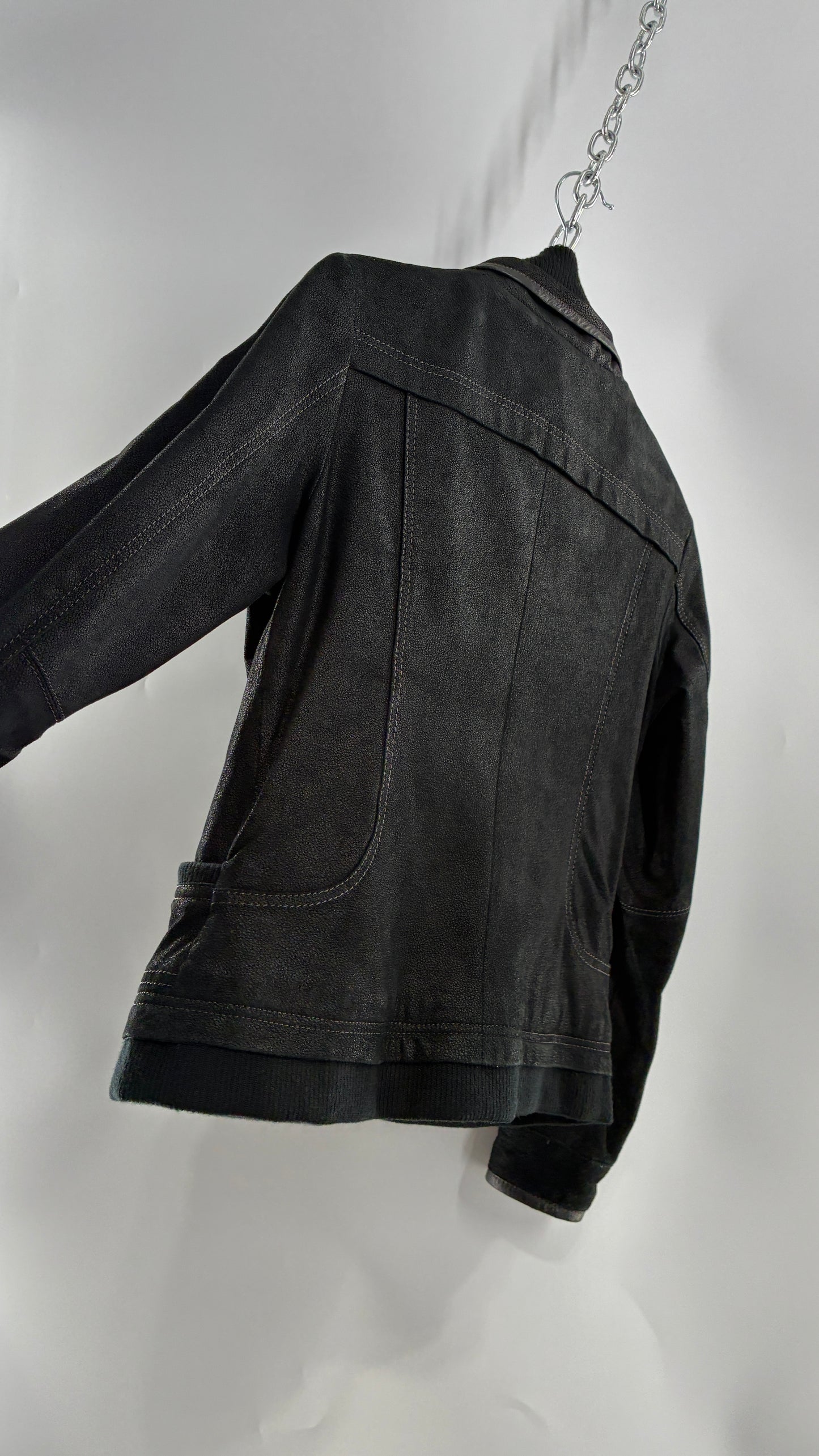 Vintage DANIER Metallic Black Suede Leather Jacket (Small)