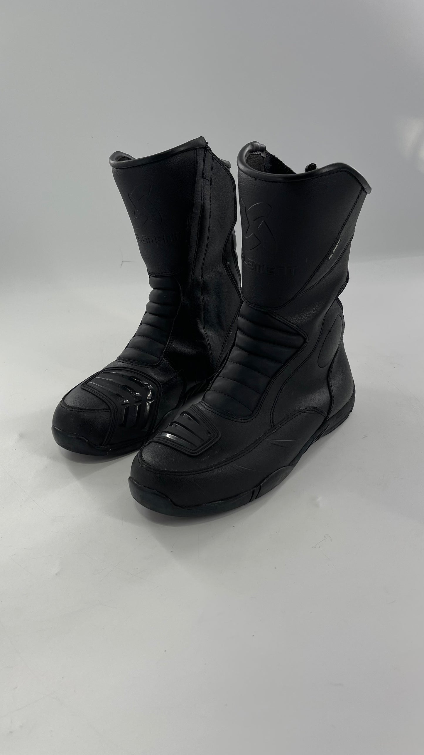 XELEMENT Black Leather Motorcycle Motocross Riding Boots (9.5)