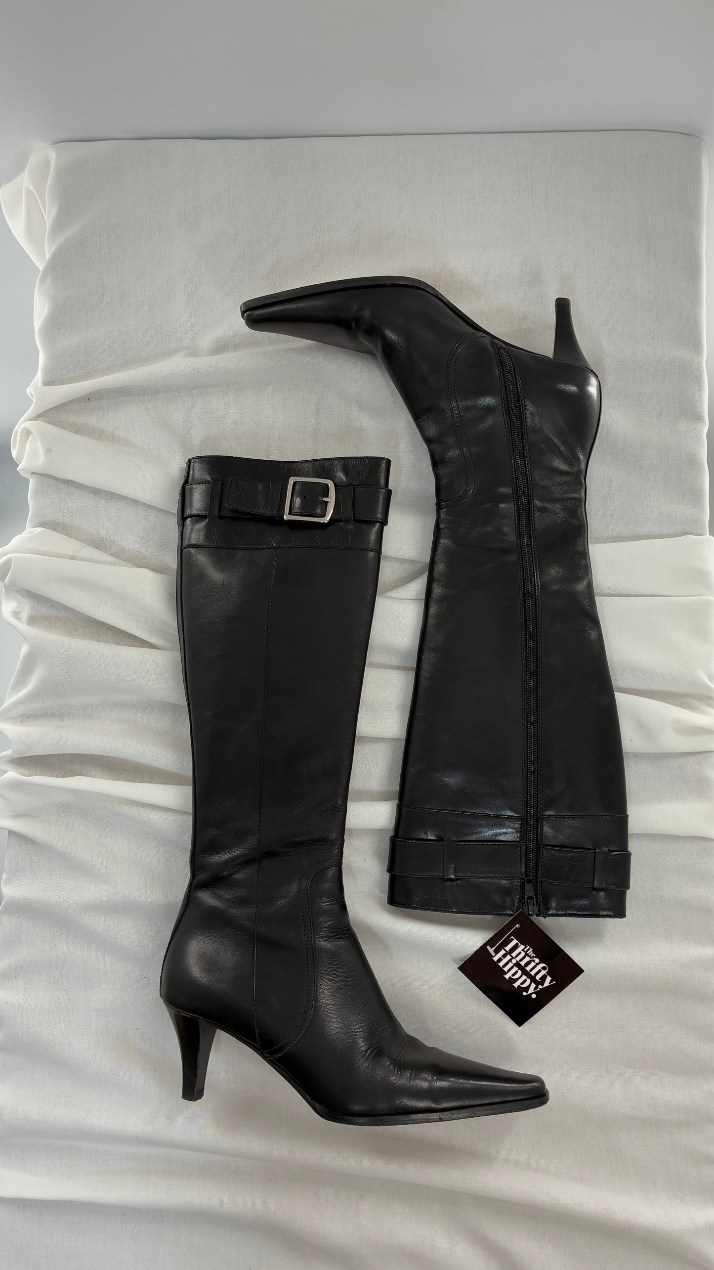 Vintage COACH Adrianna Black Leather Kitten Heel Knee High Boots (7.5)