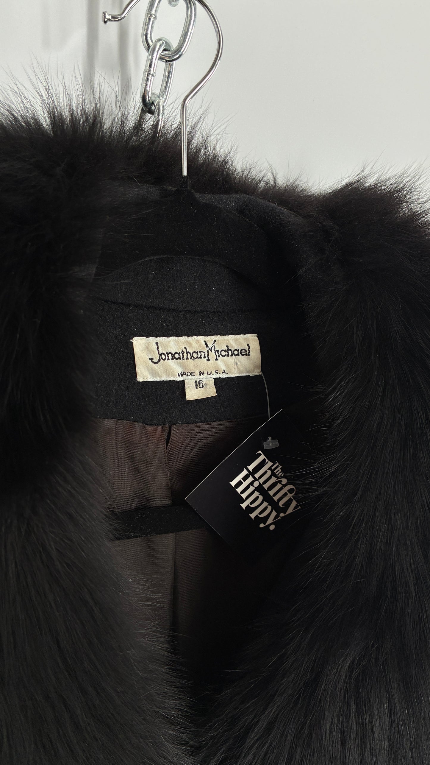 Jonathan Michael Black Full Coat with Genuine Fur Collar (C)(16)