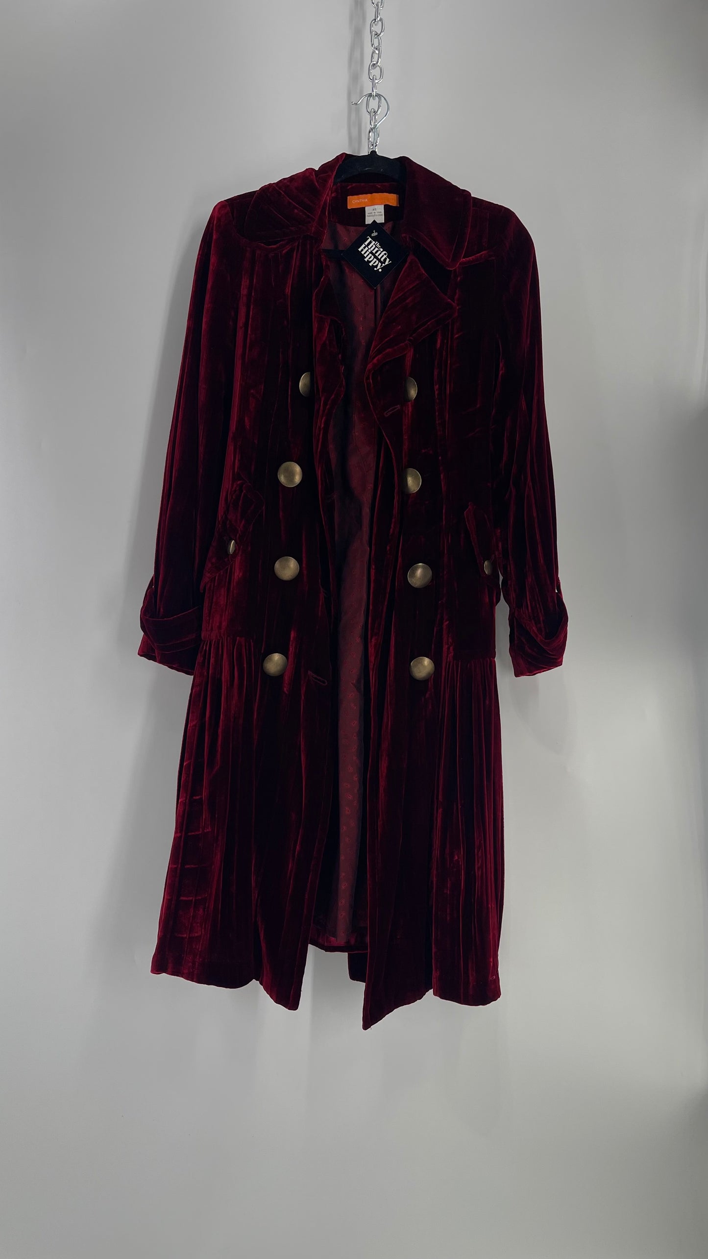 Cynthia Steffe Oxblood Red Velvet Double Breasted Gold Button Coat (XS)