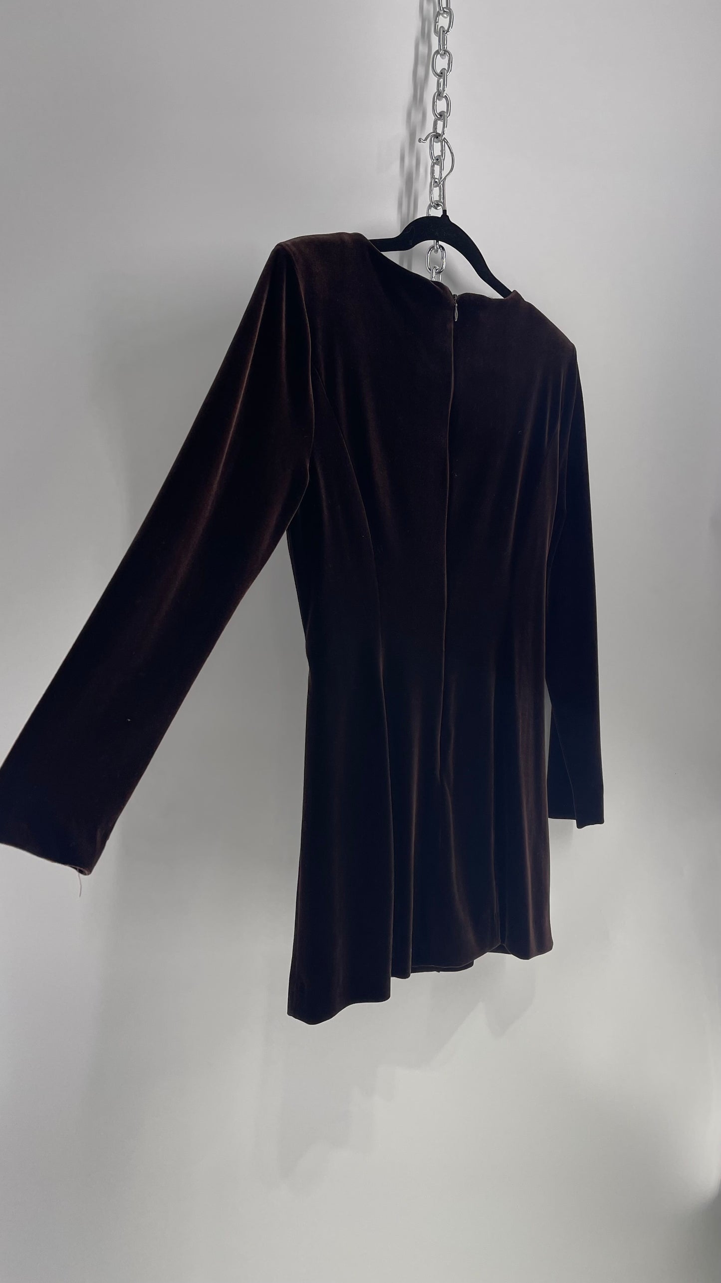 JBS Ltd Vintage Dark Brown Velvet Belted Long Blouse (Medium)