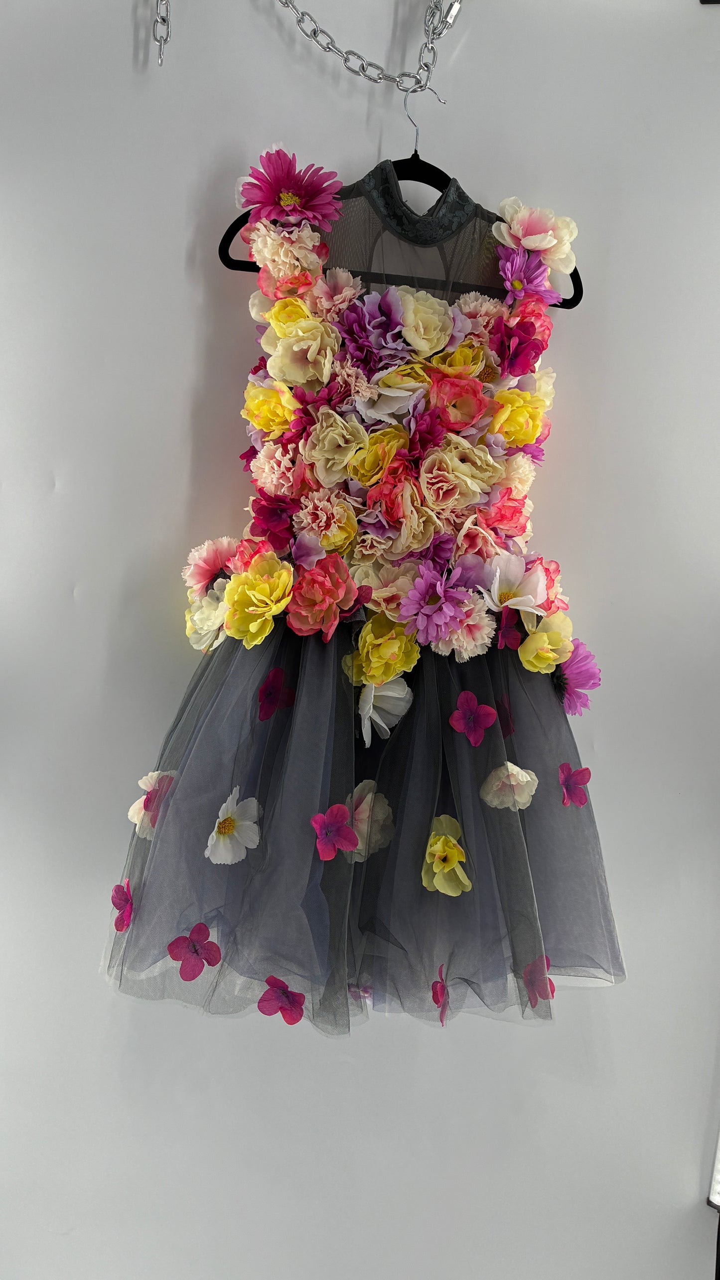 Floral Appliqué Abstract Display Mini Dress (S/M)
