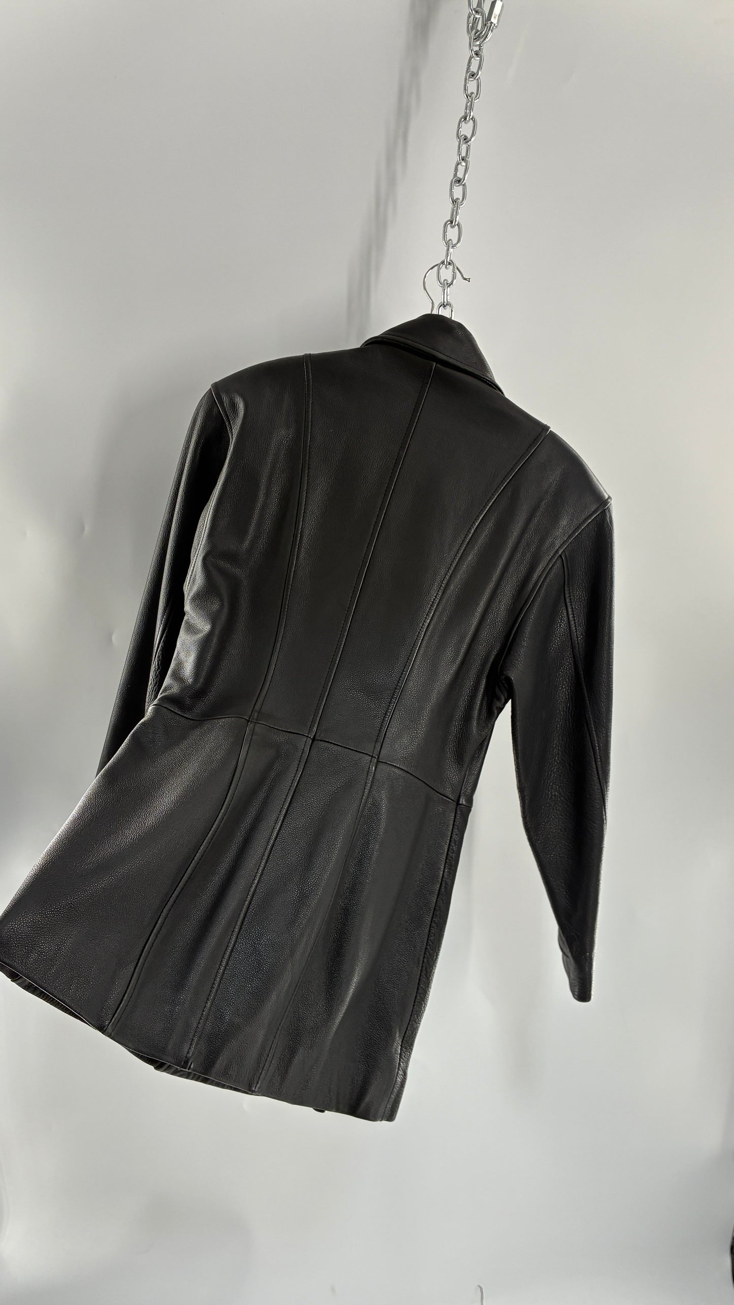 Vintage LUIS ALVEAR Thick Genuine Leather Black Trench Style Jacket (XS)