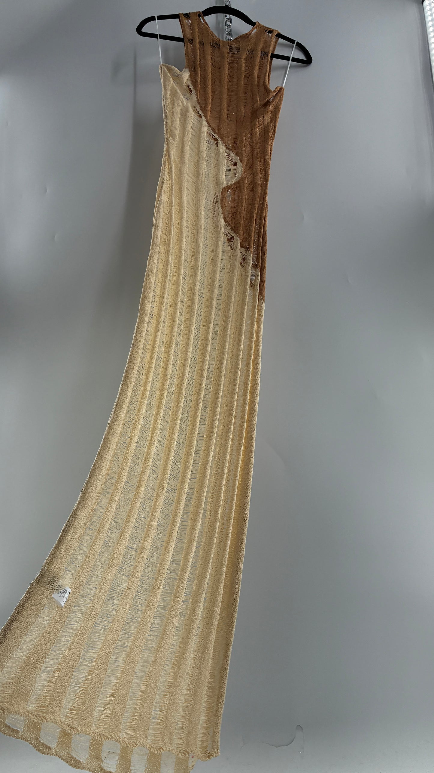 Bobbles & Lace Mocha and Nude Knit Maxi Gown with Tags Attached (Medium)