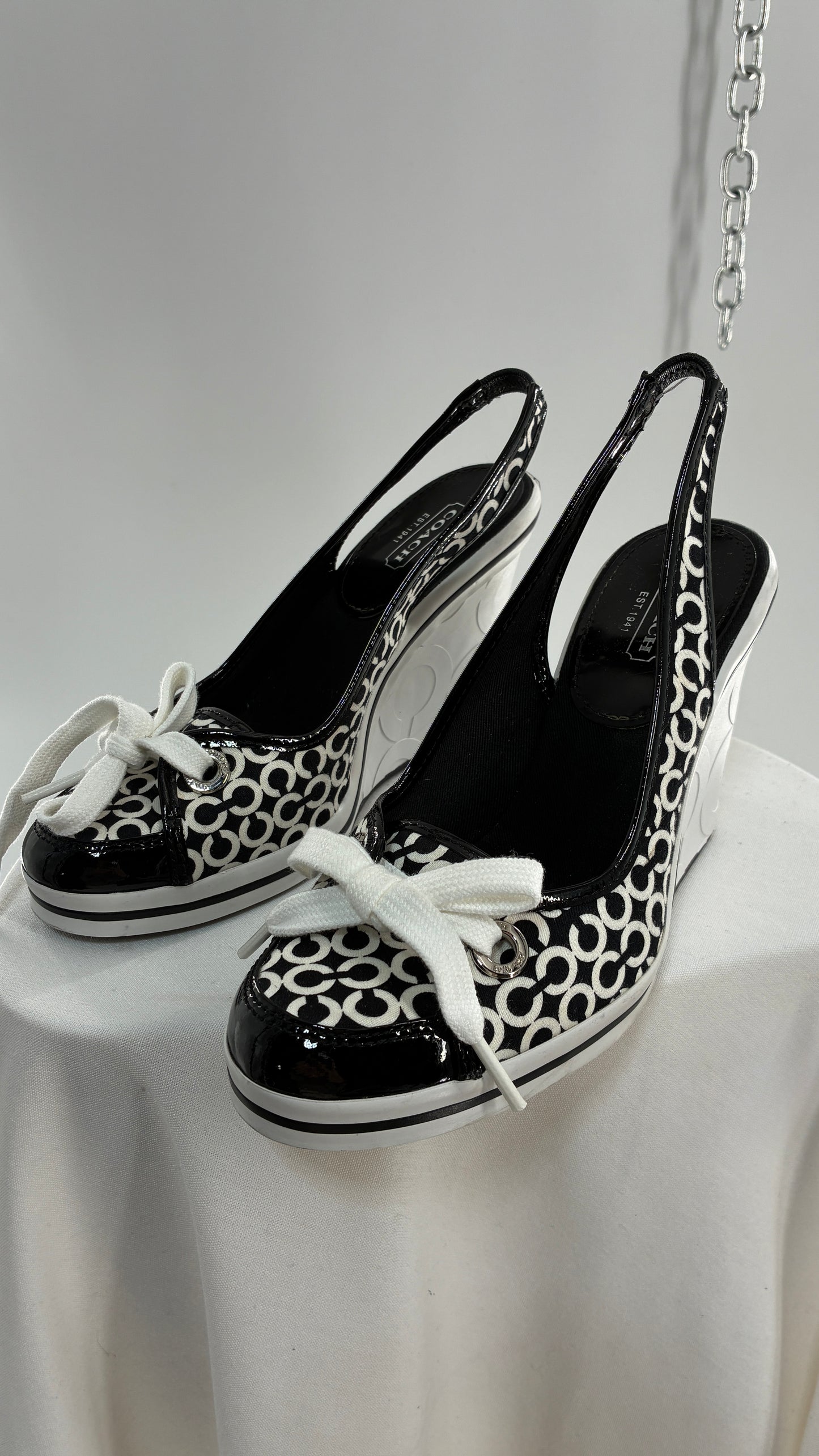 Vintage COACH Emilanna Black and White Monogram Wedge Sneaker Heel (7B)