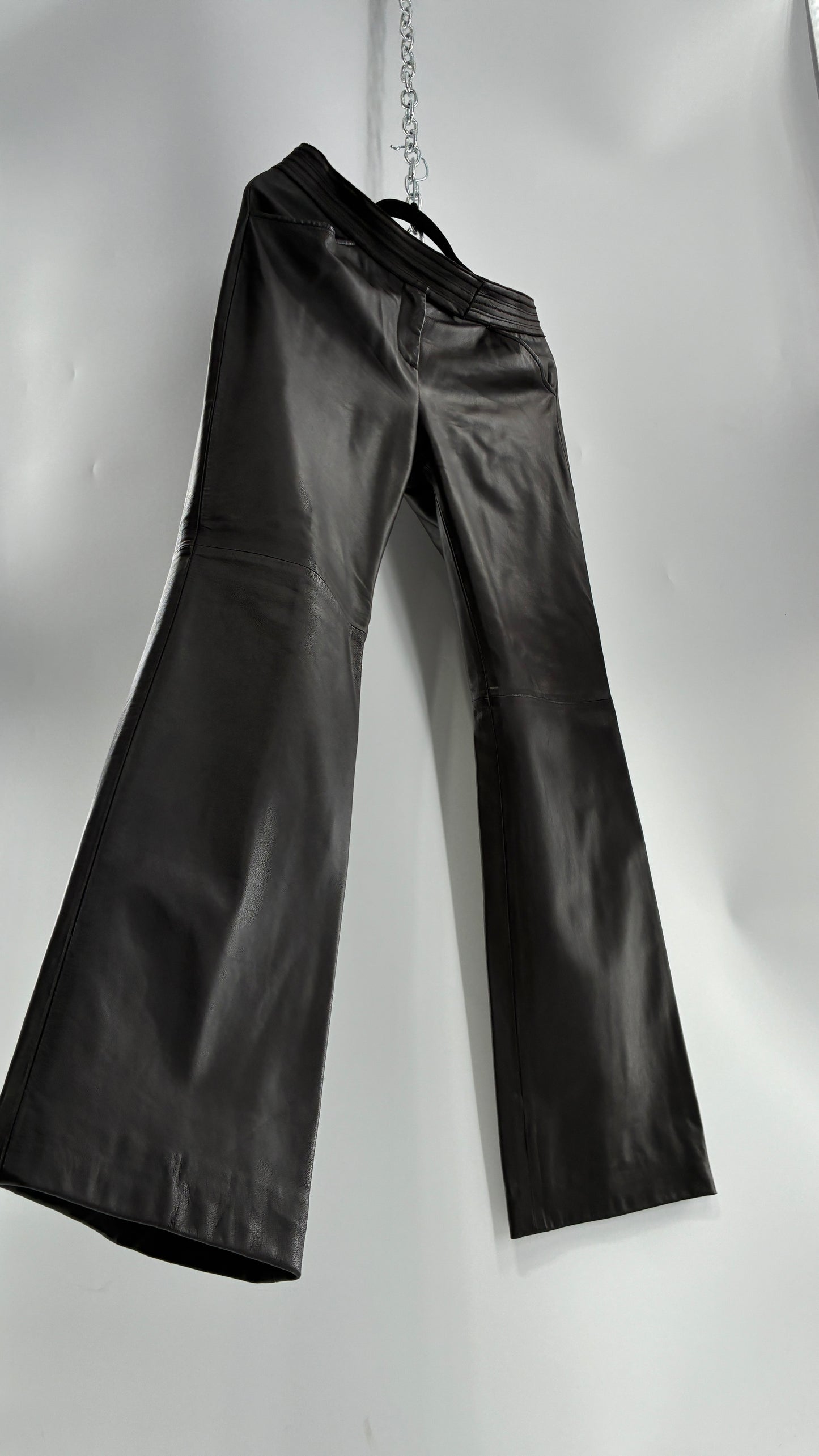 Vintage ETCETERA Deep Brown Low Waisted Embroidered, Side Closure Pants with Bootcut Hem (4)