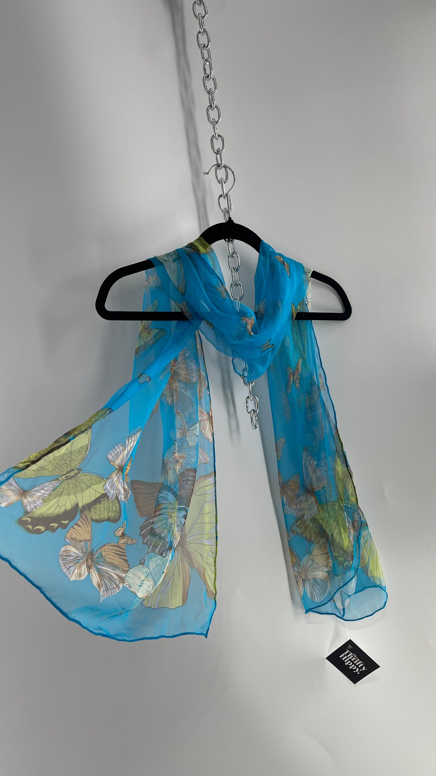 Vintage 100% Silk Blue Butterfly Scarf