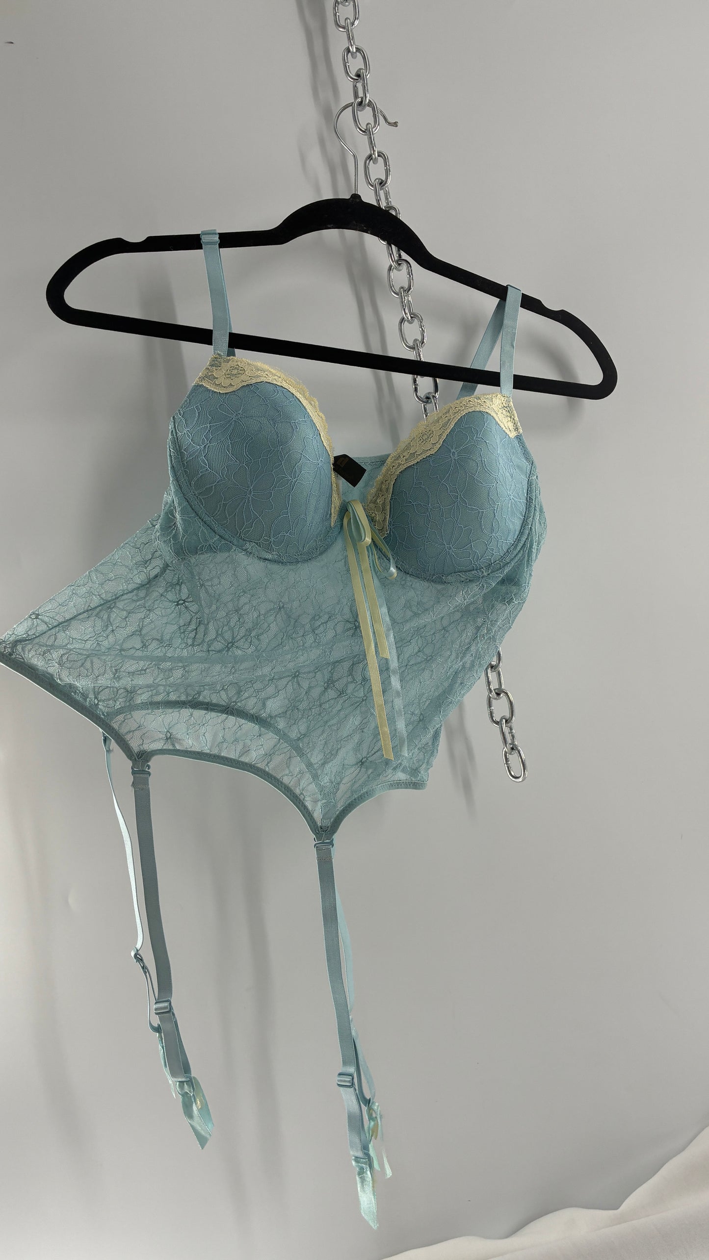 Vintage Donna L’orén Baby Blue Corset with Stretchy Lace Bodice  (36B)