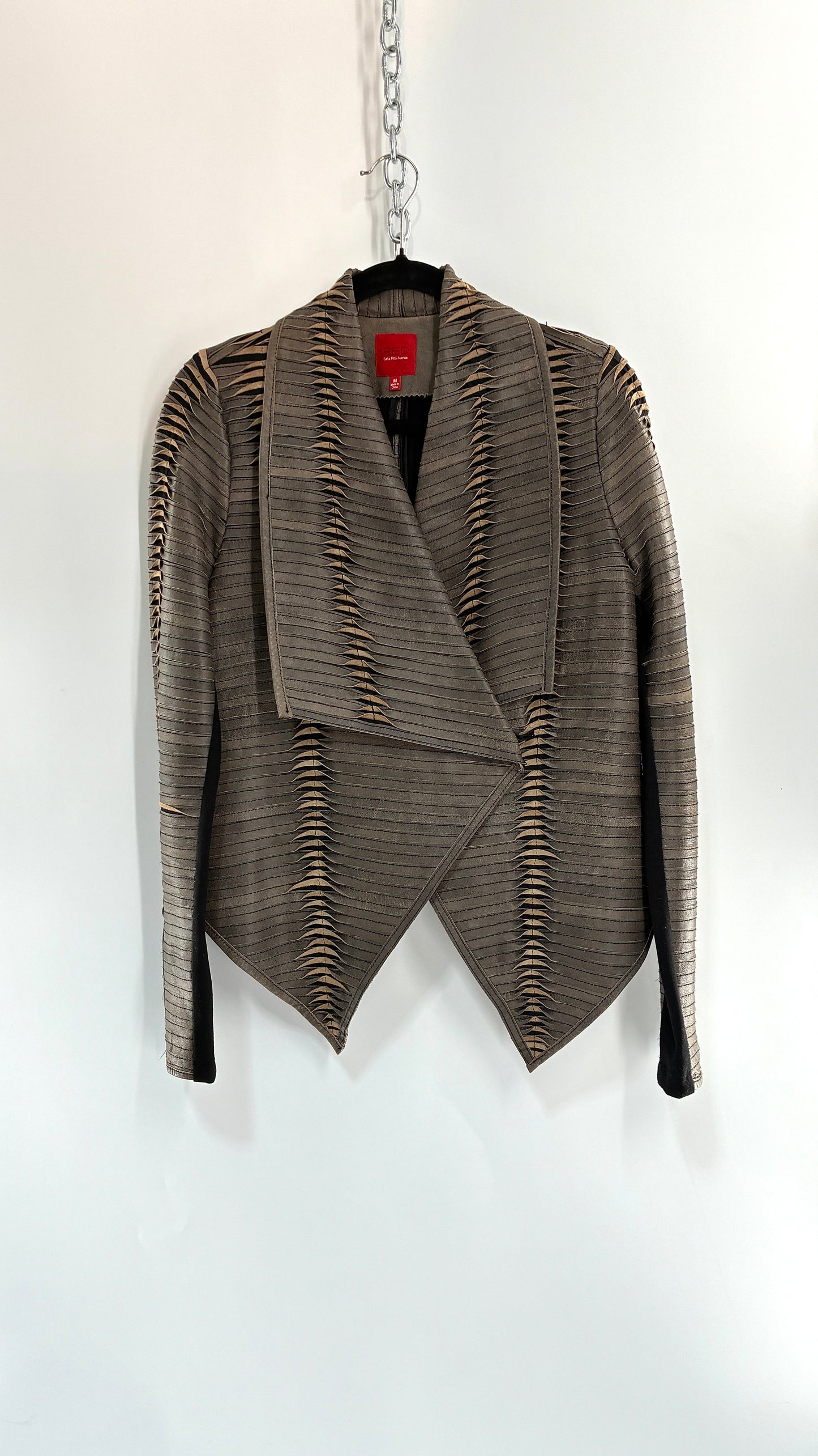 RARE Vintage RED Sak’s Fifth Avenue Genuine Leather Paneled Zip Cuff Jacket (Medium)