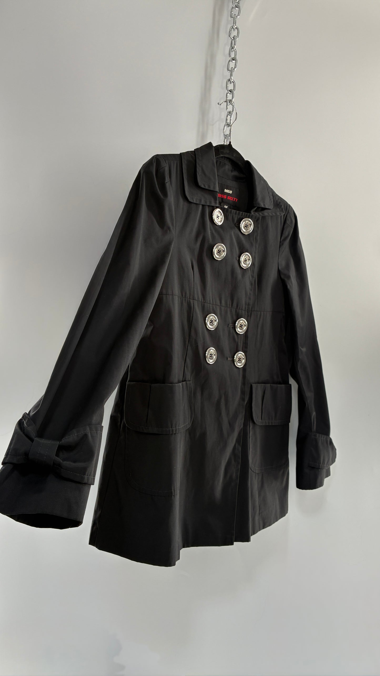 Vintage MISS SIXTY Black Jacket with Oversized Silver Buttons (Medium)