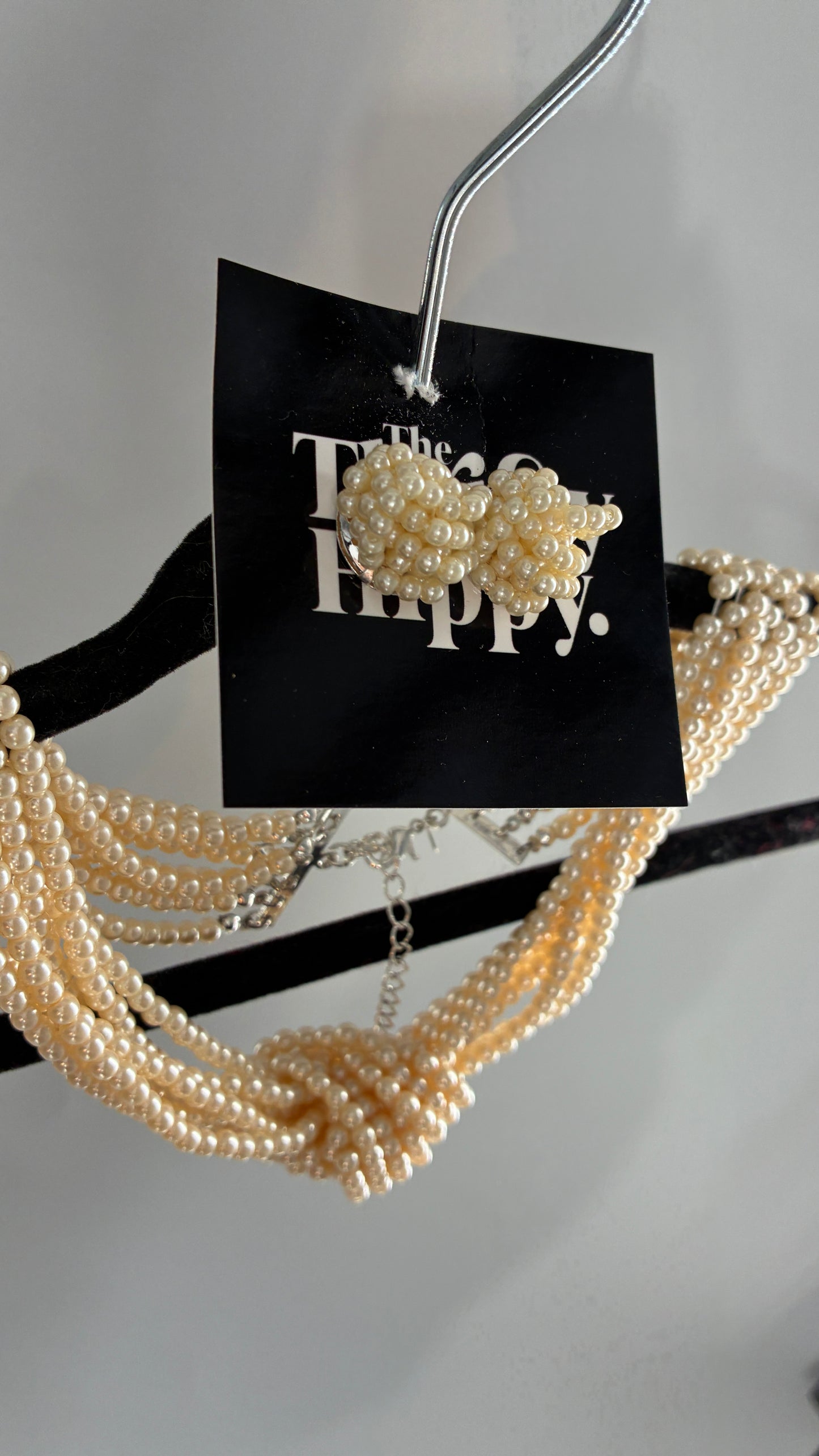 Vintage Layered Pearl Choker with Matching Earrings