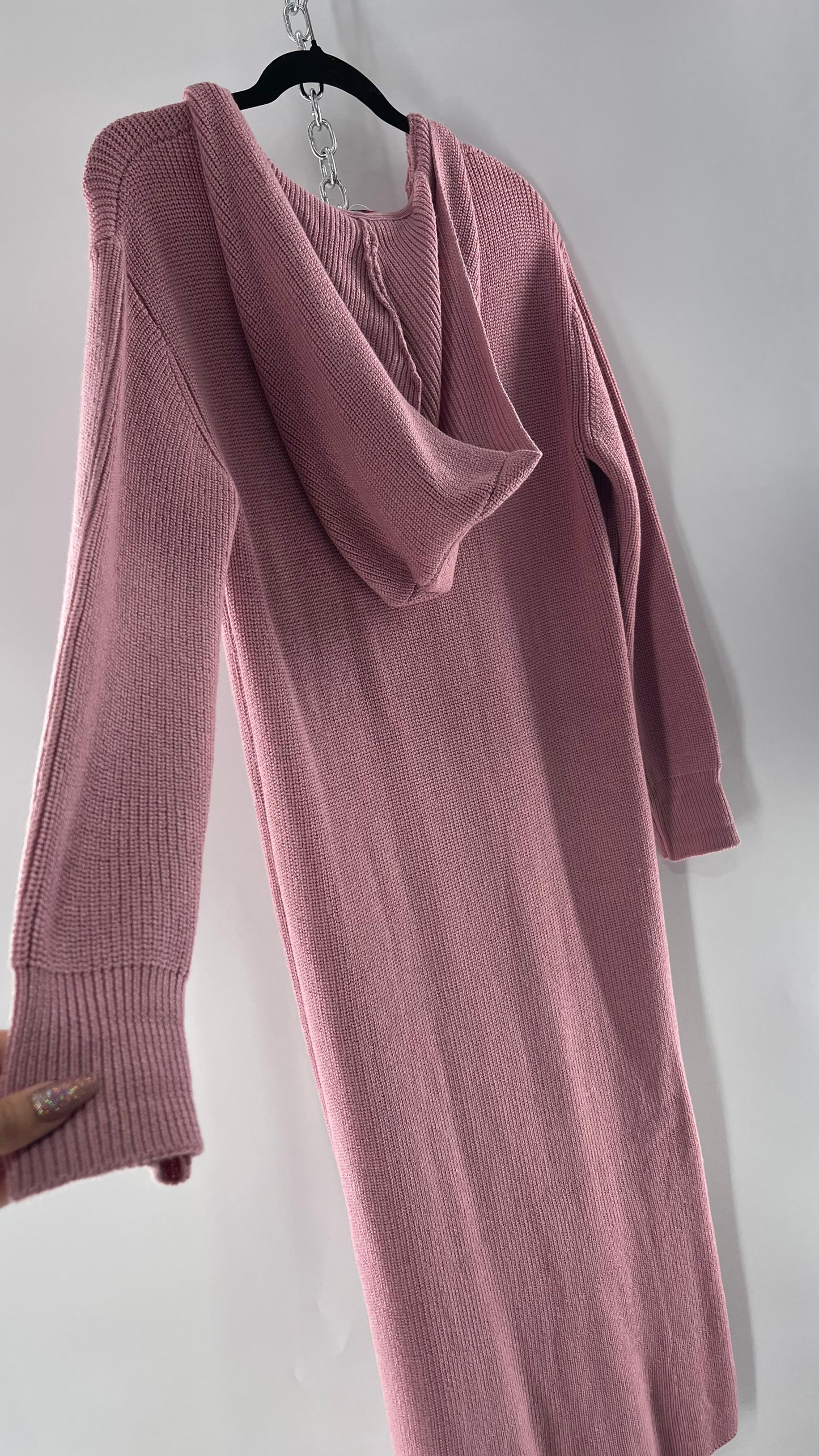 Free People Dusty Pink/ Mauve Full Length Knit Hoodie Snuggie Dress (S)