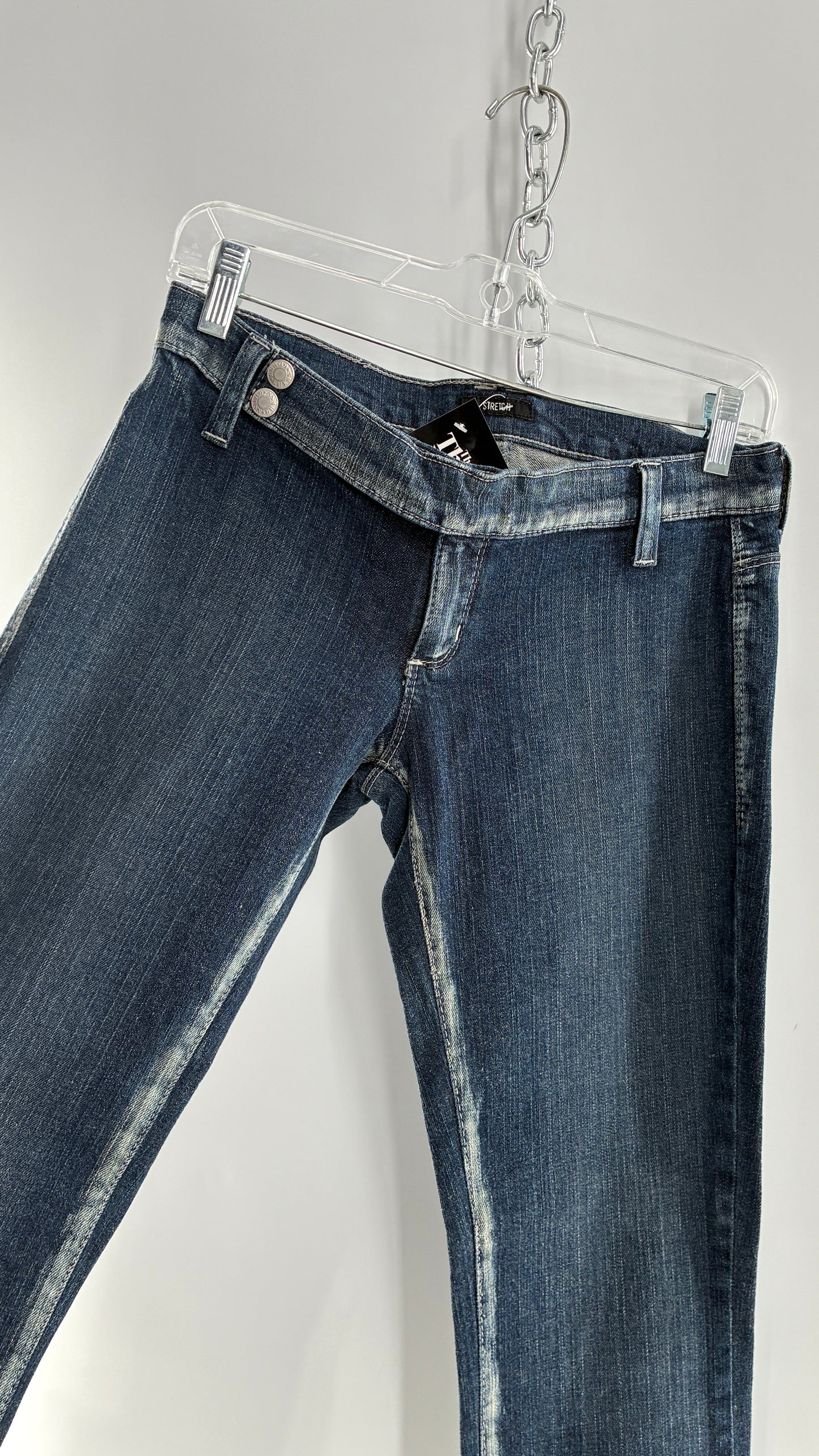 Vintage GUESS CO Ultra Low Rise Jeans with Bleached Seams and Button Side Closure (26)