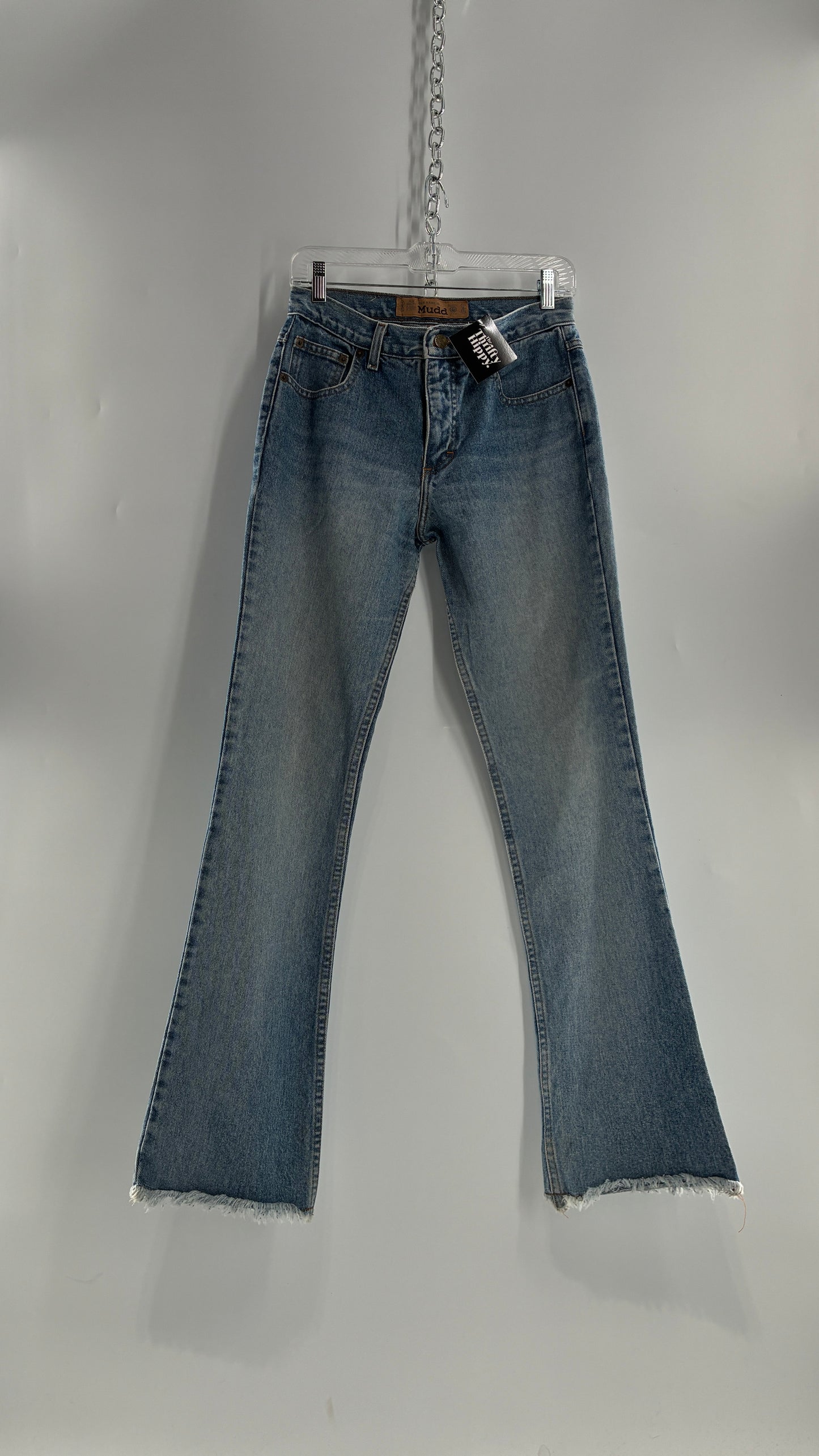 Vintage MUDD Light Wash Kick Flare Jeans with Oversized Jacron (7)