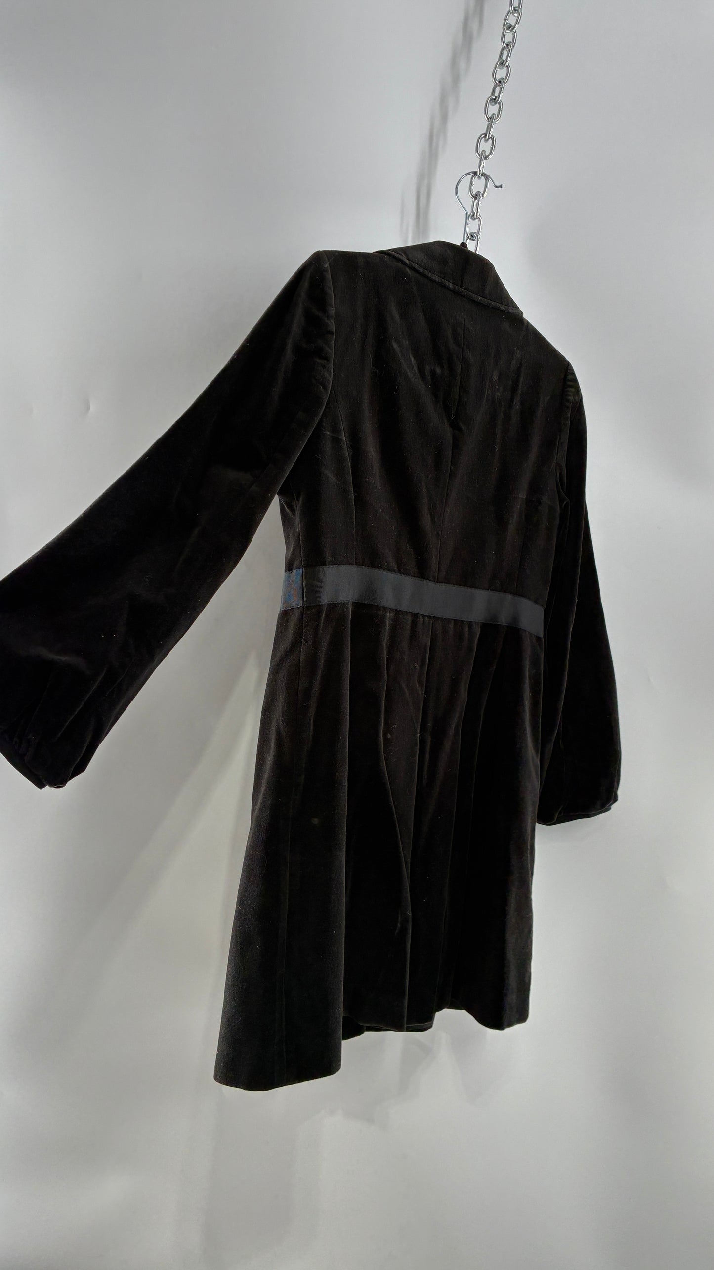 Vintage Ann Taylor Black Velour Bubble Sleeve Coat with Ribbon Bow Belt (4P)