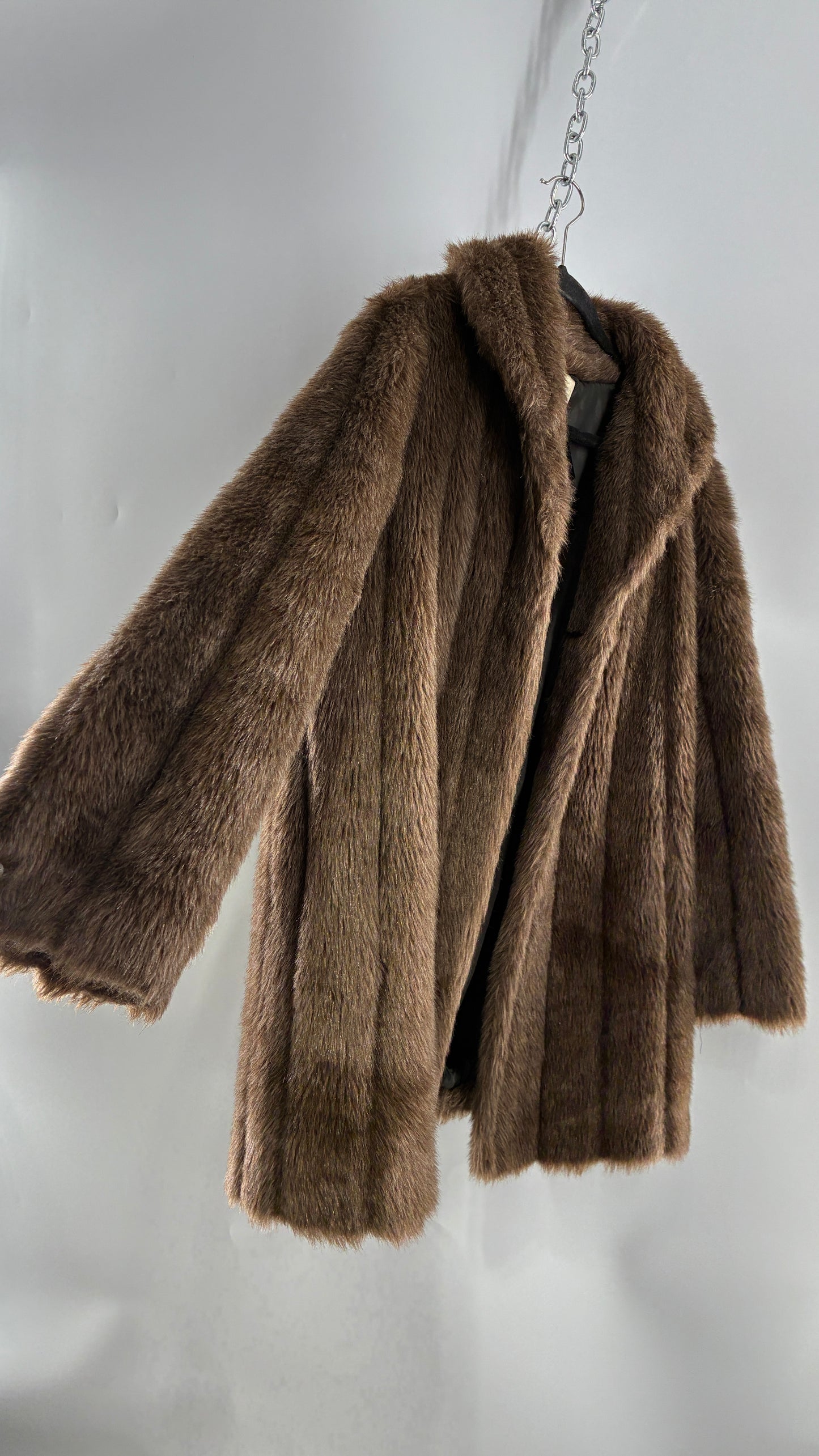Vintage Vegan Mixed Brown Tones Paneled Fur Coat  (12)