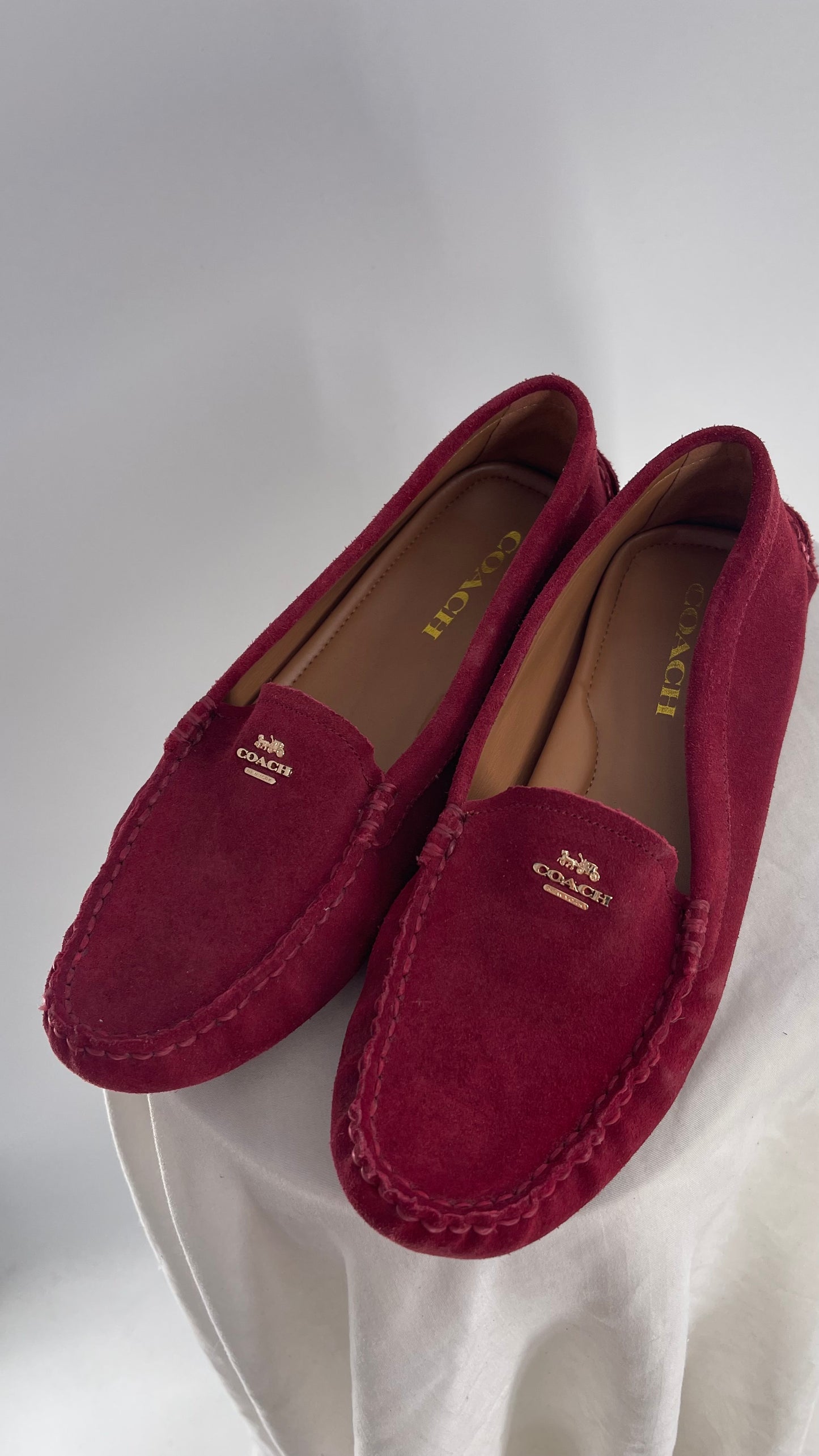 Vintage COACH Raspberry Red Suede Leather Loafer (8)