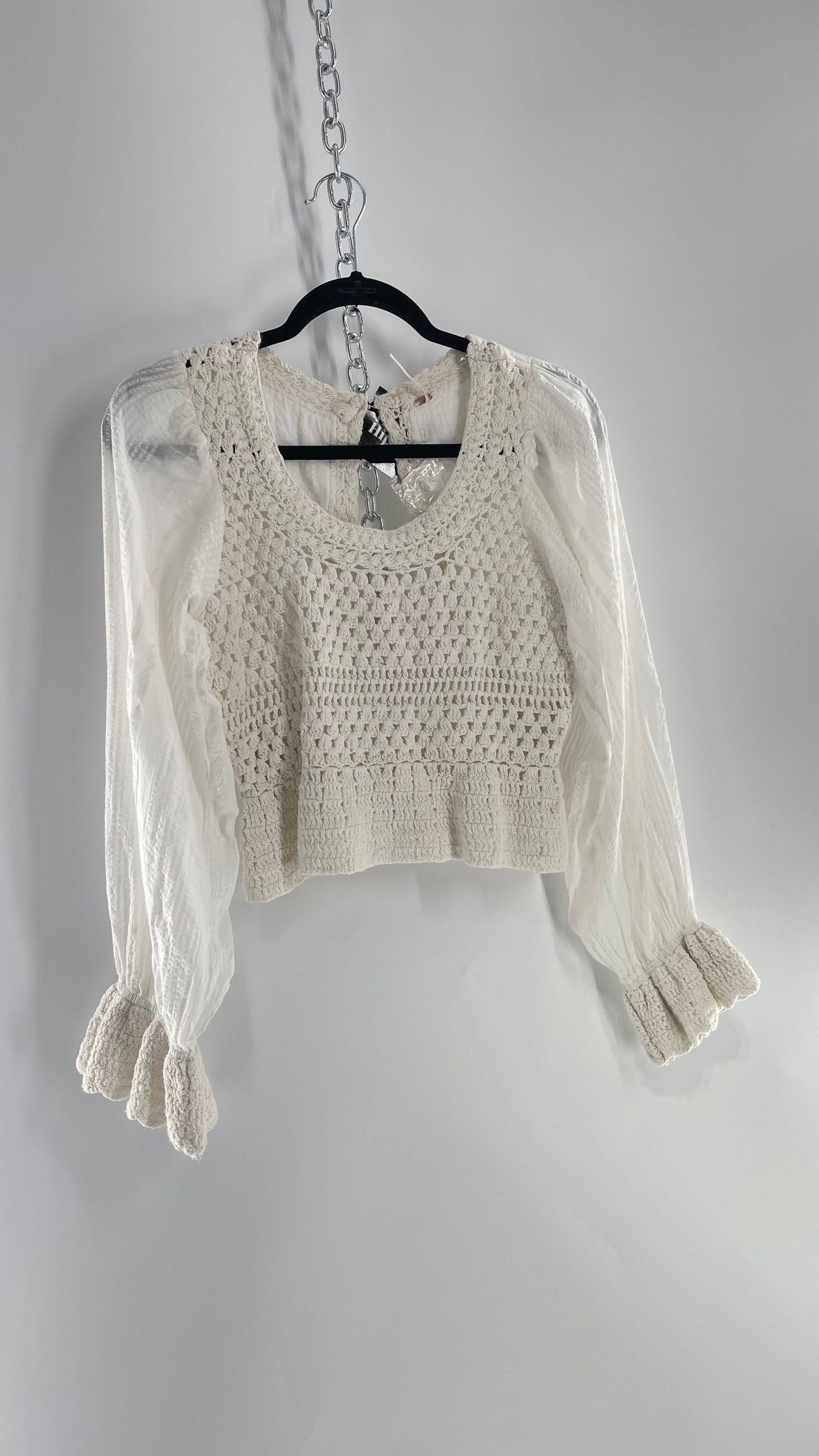 Free People White Crochet “Megan” Top (Large)