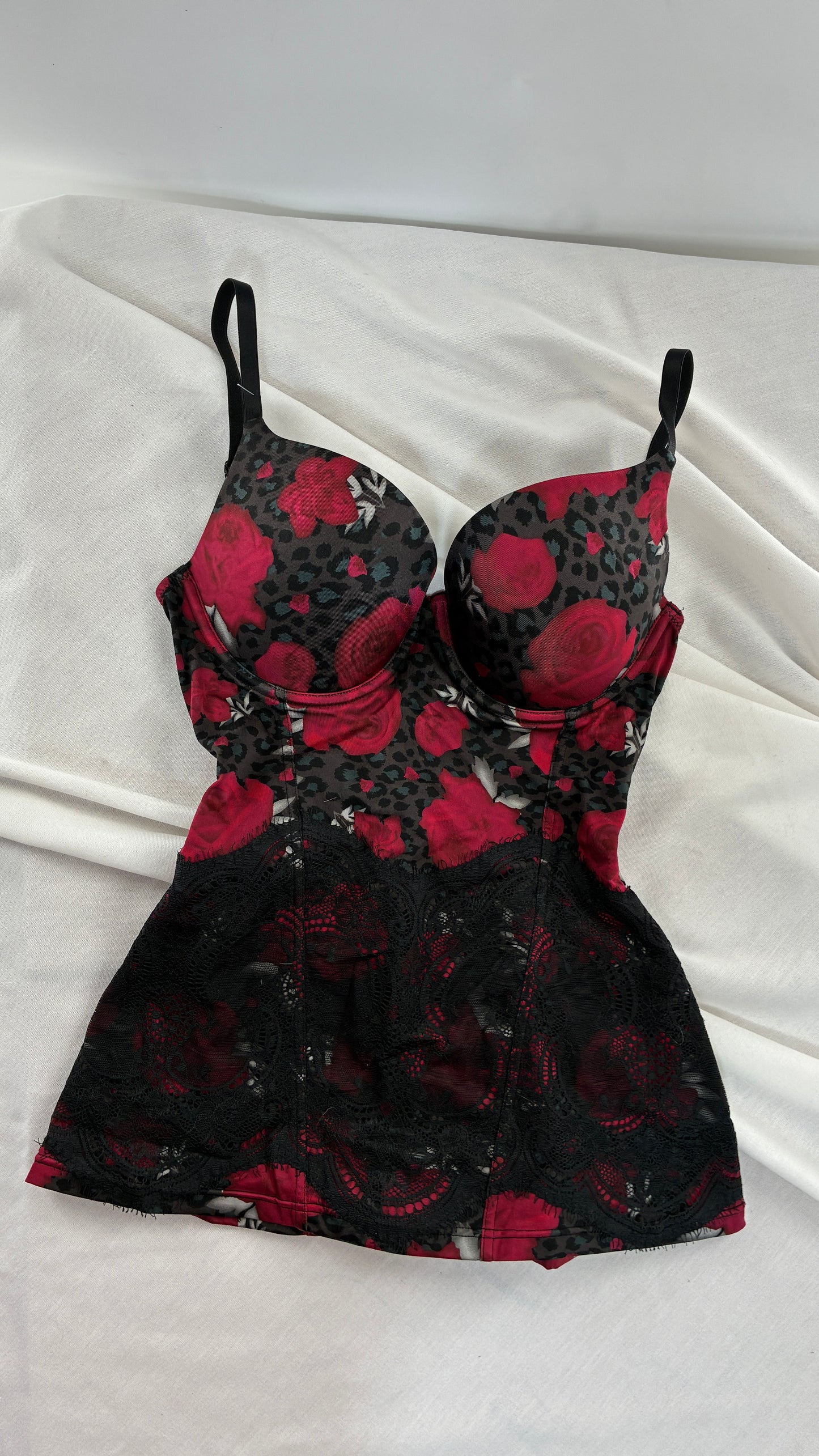 Vintage FLEXEES Rose & Leopard Graphic Thick Lycra Camisole (34C)