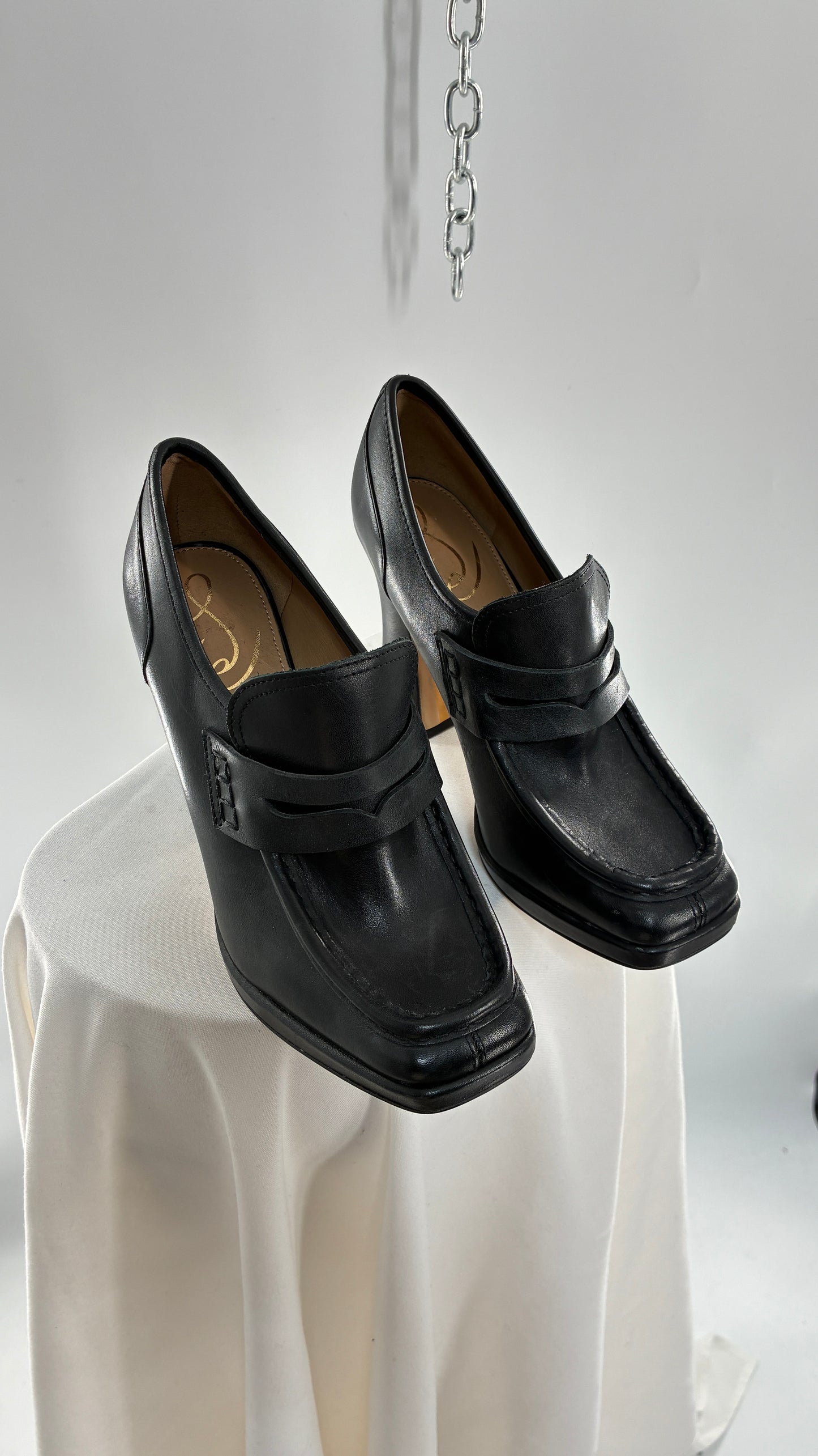 Vintage Sam Edelman Jeanette Black Genuine Leather Chunky Heel Oxfords (9)