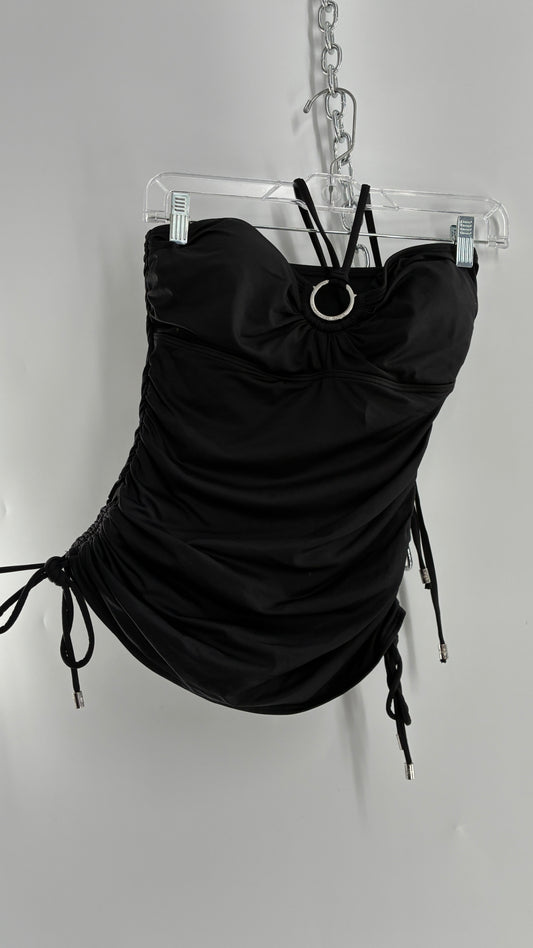 Vintage Michael Kors Ruched Tankini with Adjustable Sides, Halter Choker, and Branded Hoop (Small)