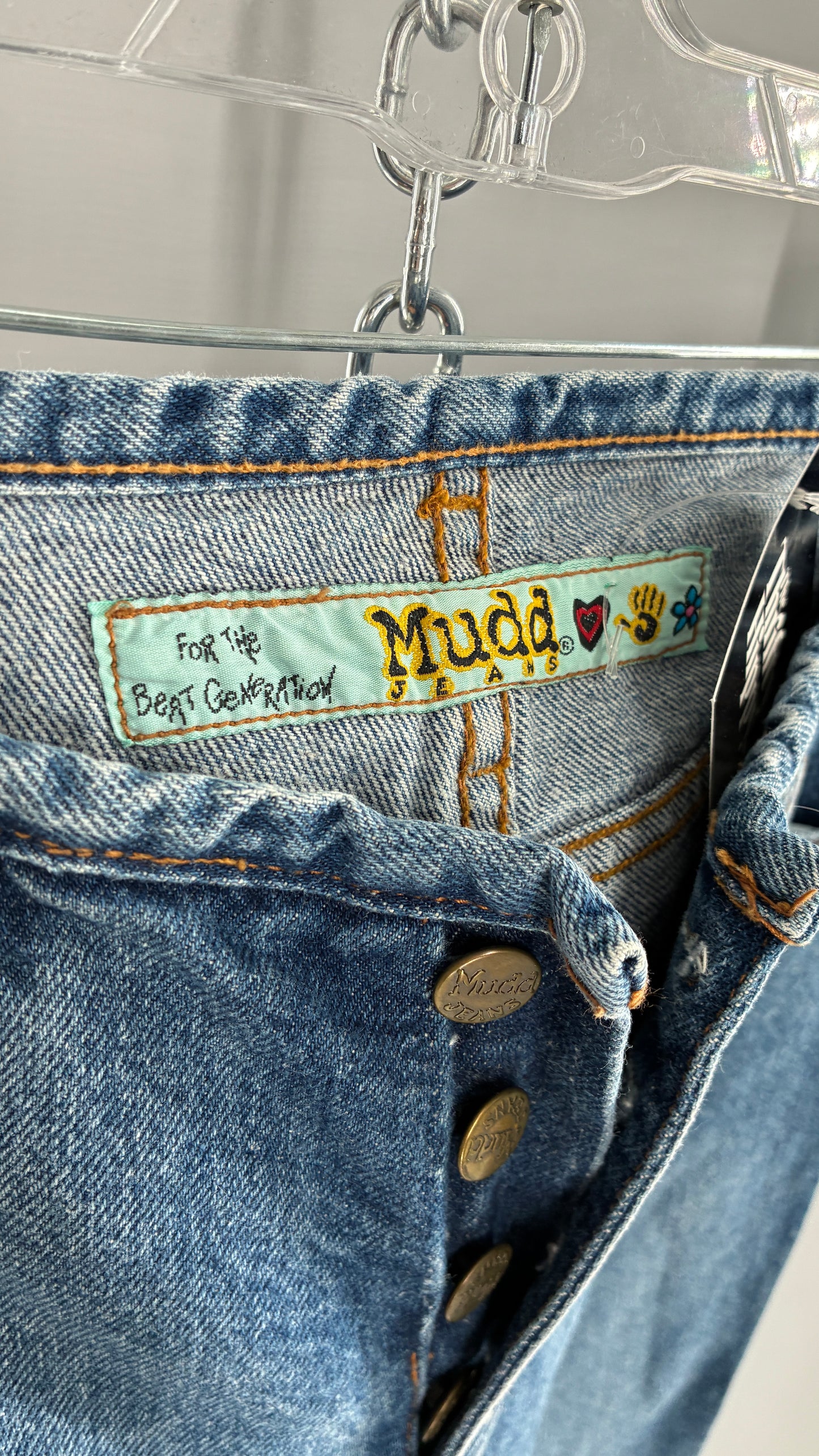 Vintage 1980s MUDD Flared Button Front Jeans with Colorful Jacron (9)