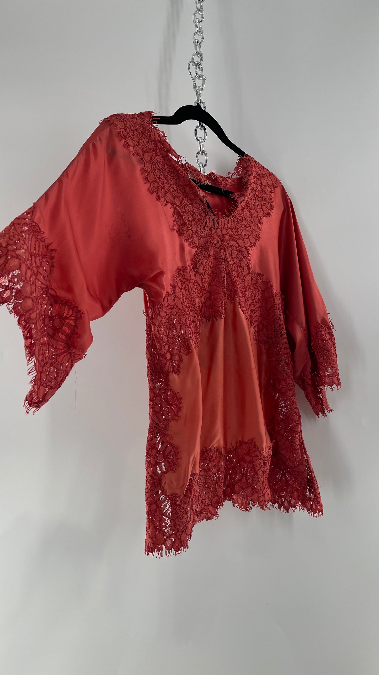 Moulinette Soeurs Vetements Silky Blouse with Thick Scalloped Lace Trim (XS)