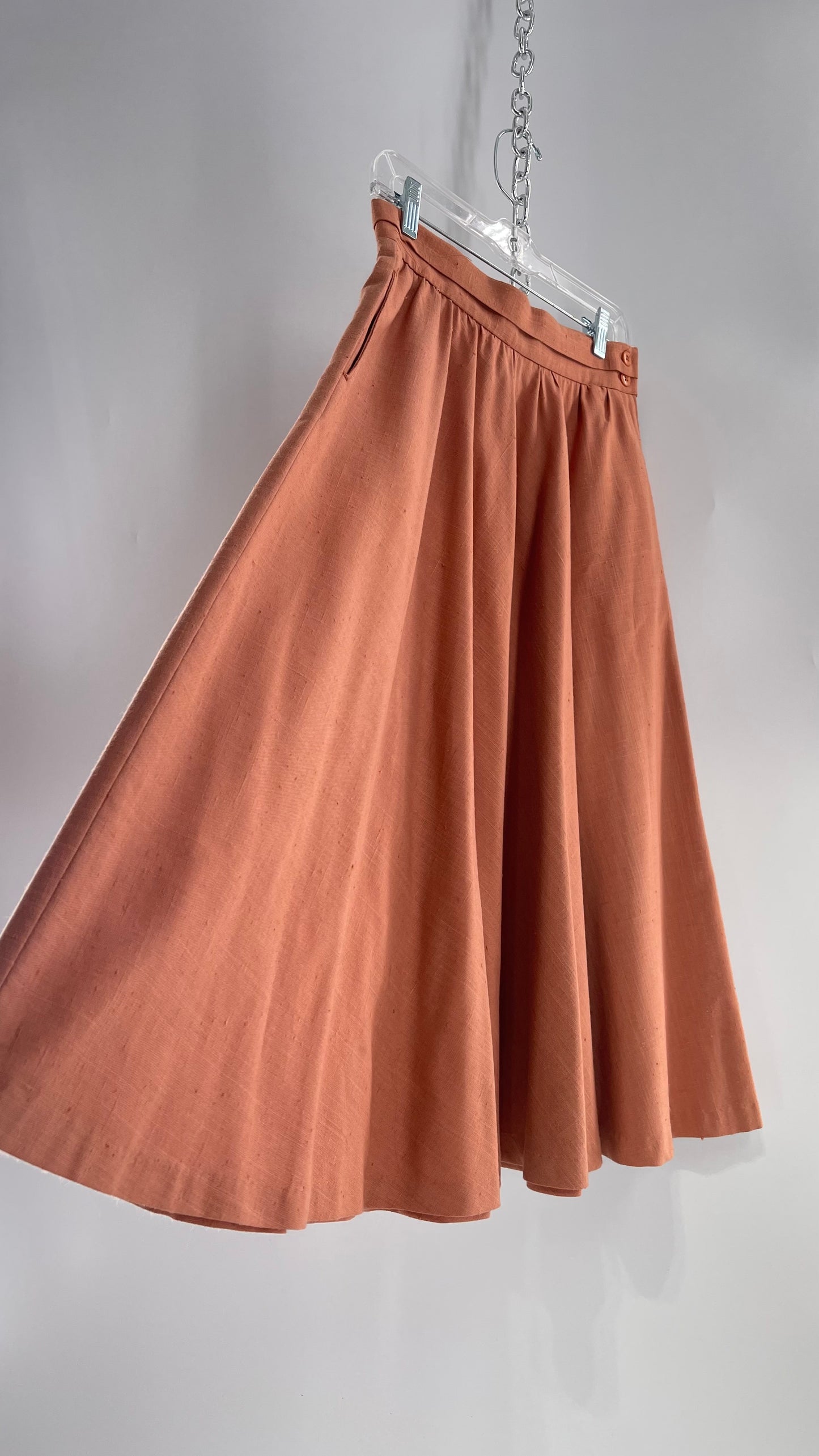 Vintage David N Linen Look Apricot Pink/Orange Circle Skirt with Pockets (9/10)