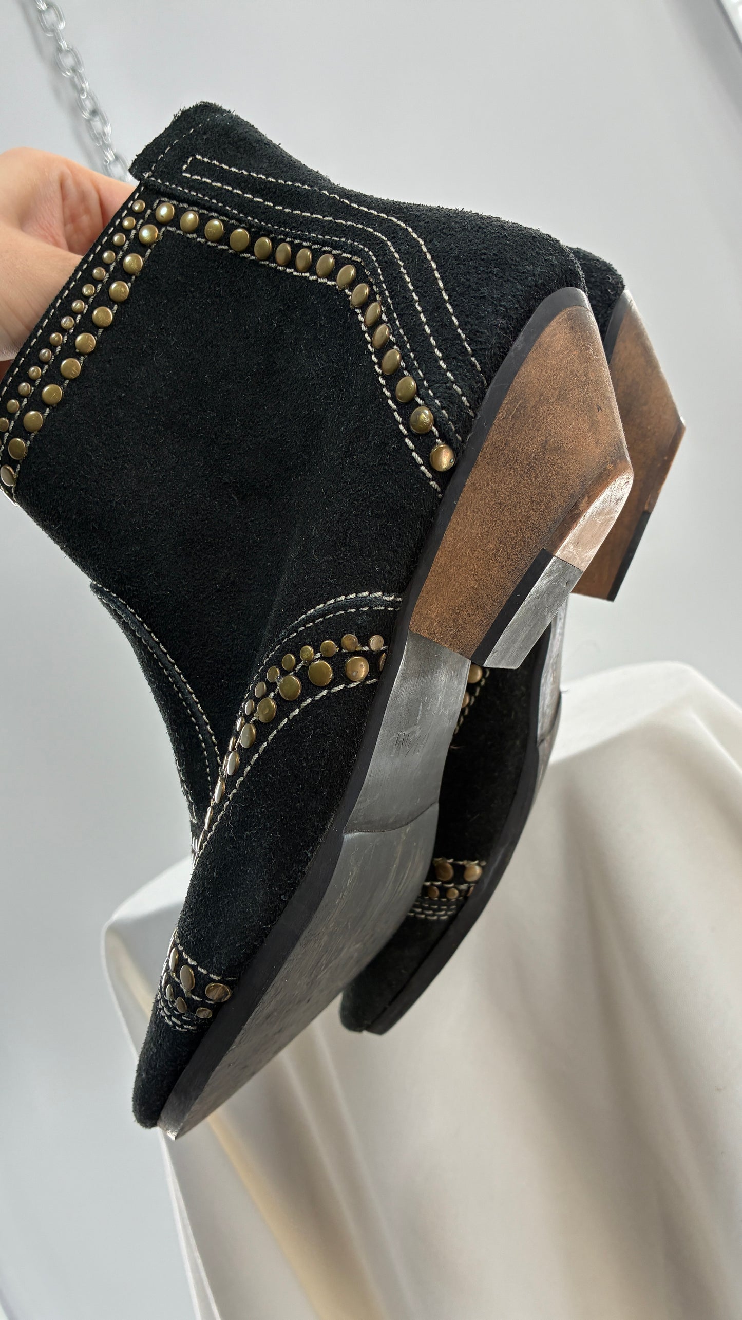 MATISSE Brass Studded Black Suede Boots (6.5)