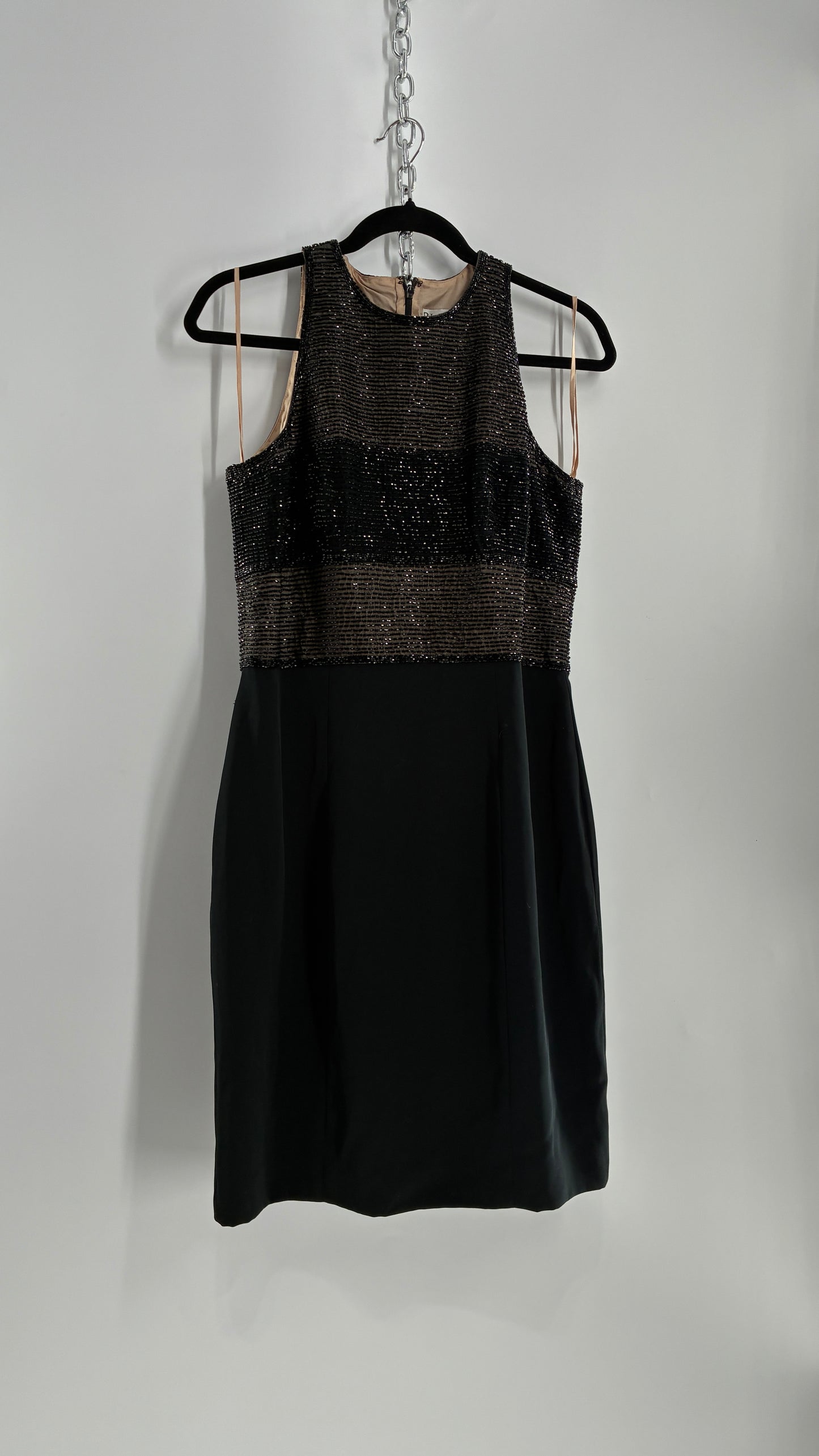 Deadstock Vintage BLACKTIE Oleg Classini Black and Nude Beaded Bodice Dress (10)