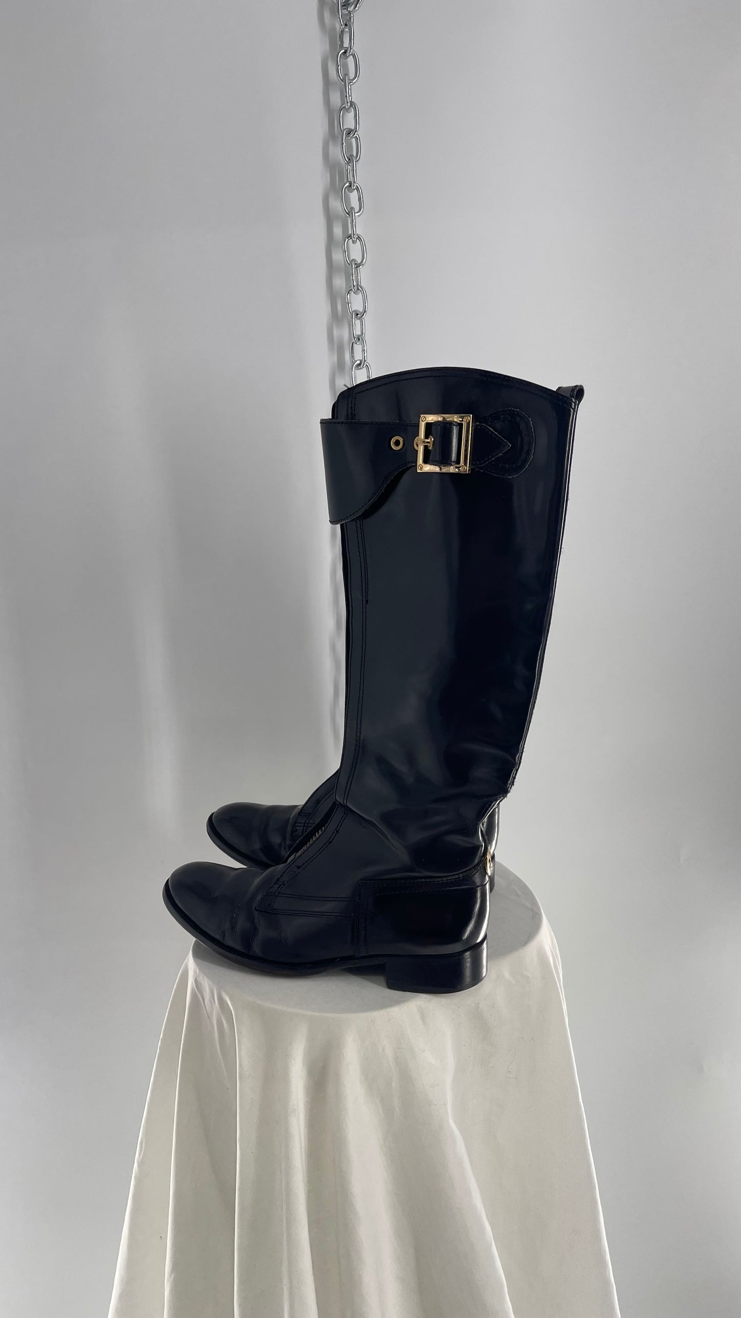 Vintage Tory Burch Patent Leather Bronze Zipper Front Riding Boots (8)