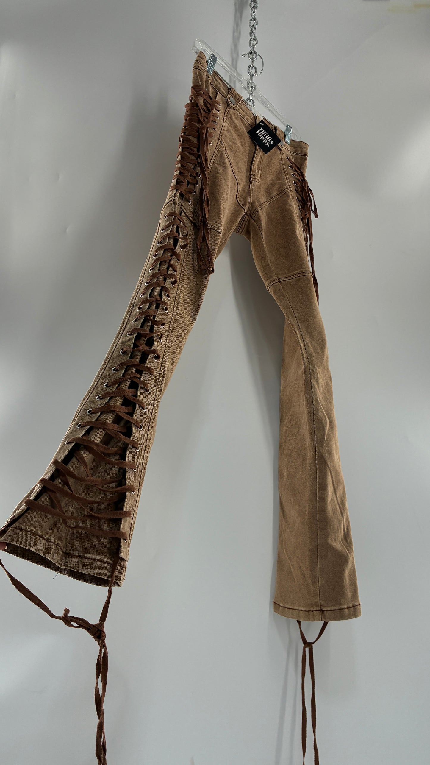 FASHION NOVA Side Tie Faded Brown Jeans (Medium)