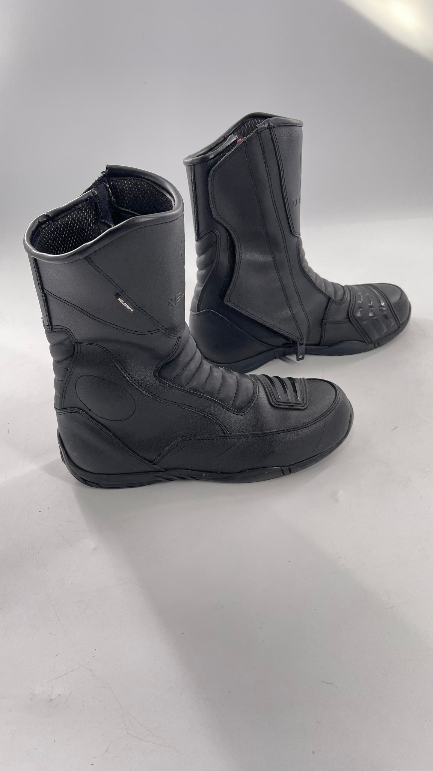 XELEMENT Black Leather Motorcycle Motocross Riding Boots (9.5)