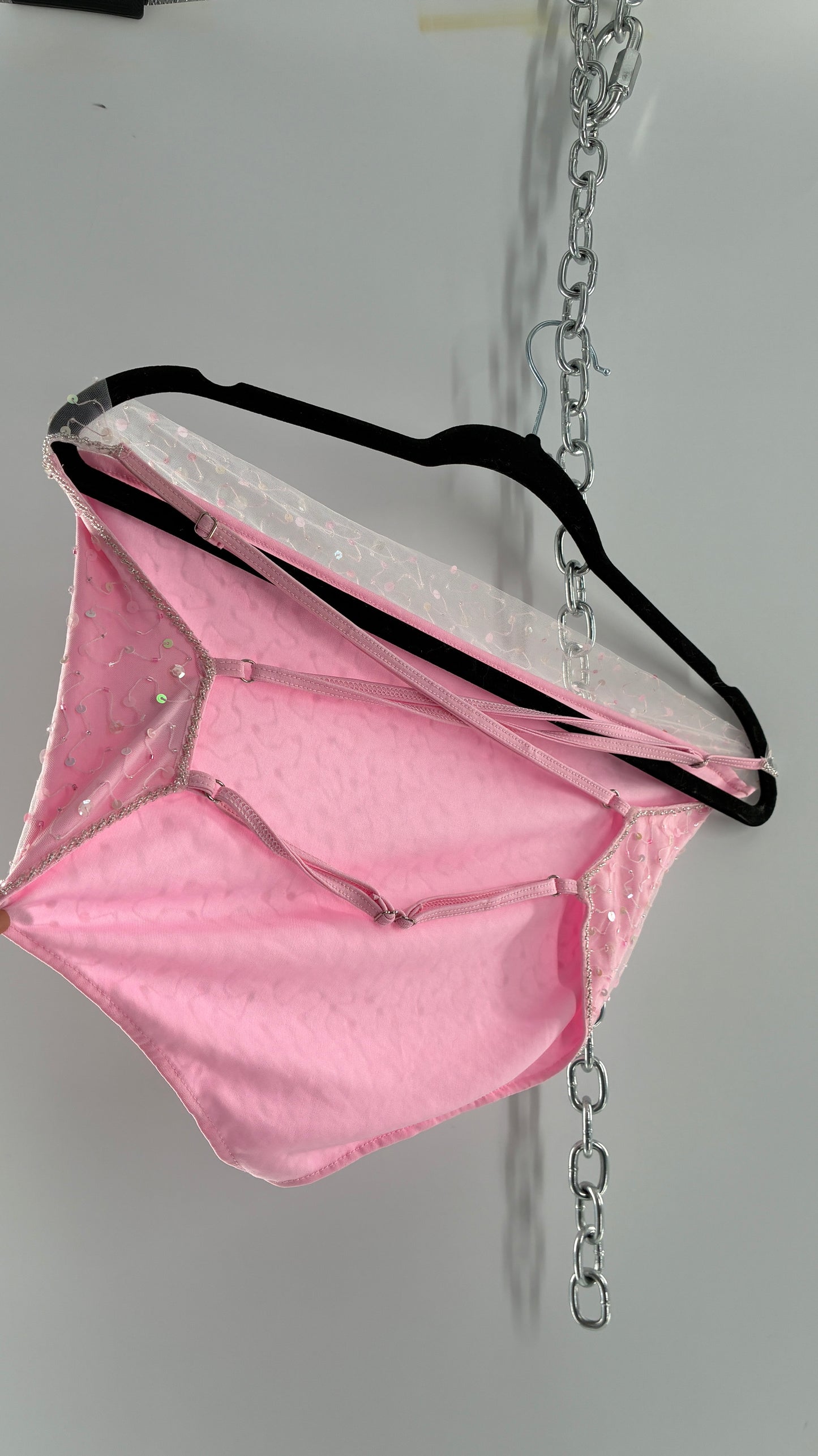Vintage DYSPNEA PUSSY POSSÈ Pink Beaded Pointed Hem Top with Strappy Back (4)