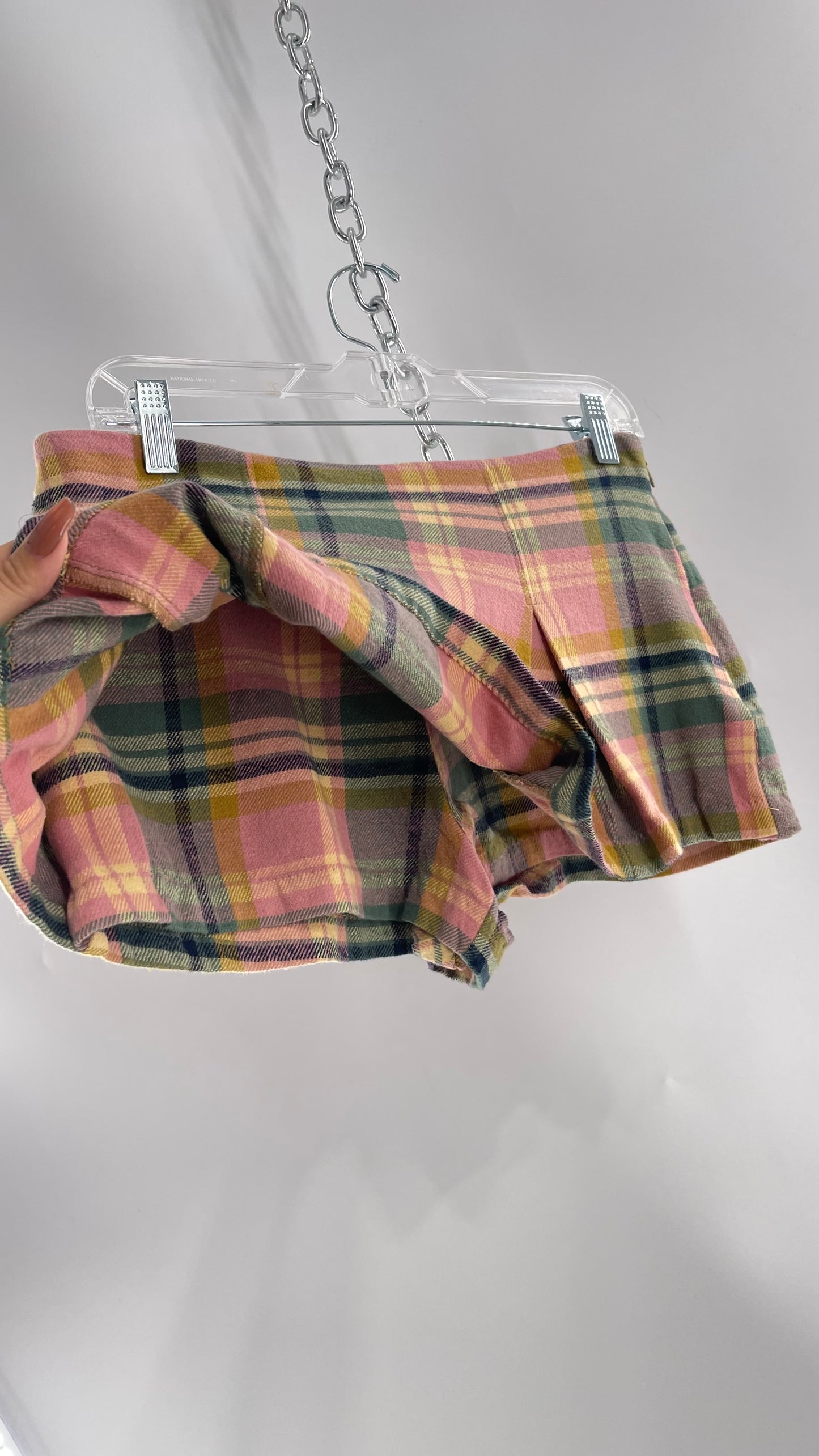 Free People Pink Plaid Pleated Micro Mini Skort with Tags Attached (4)