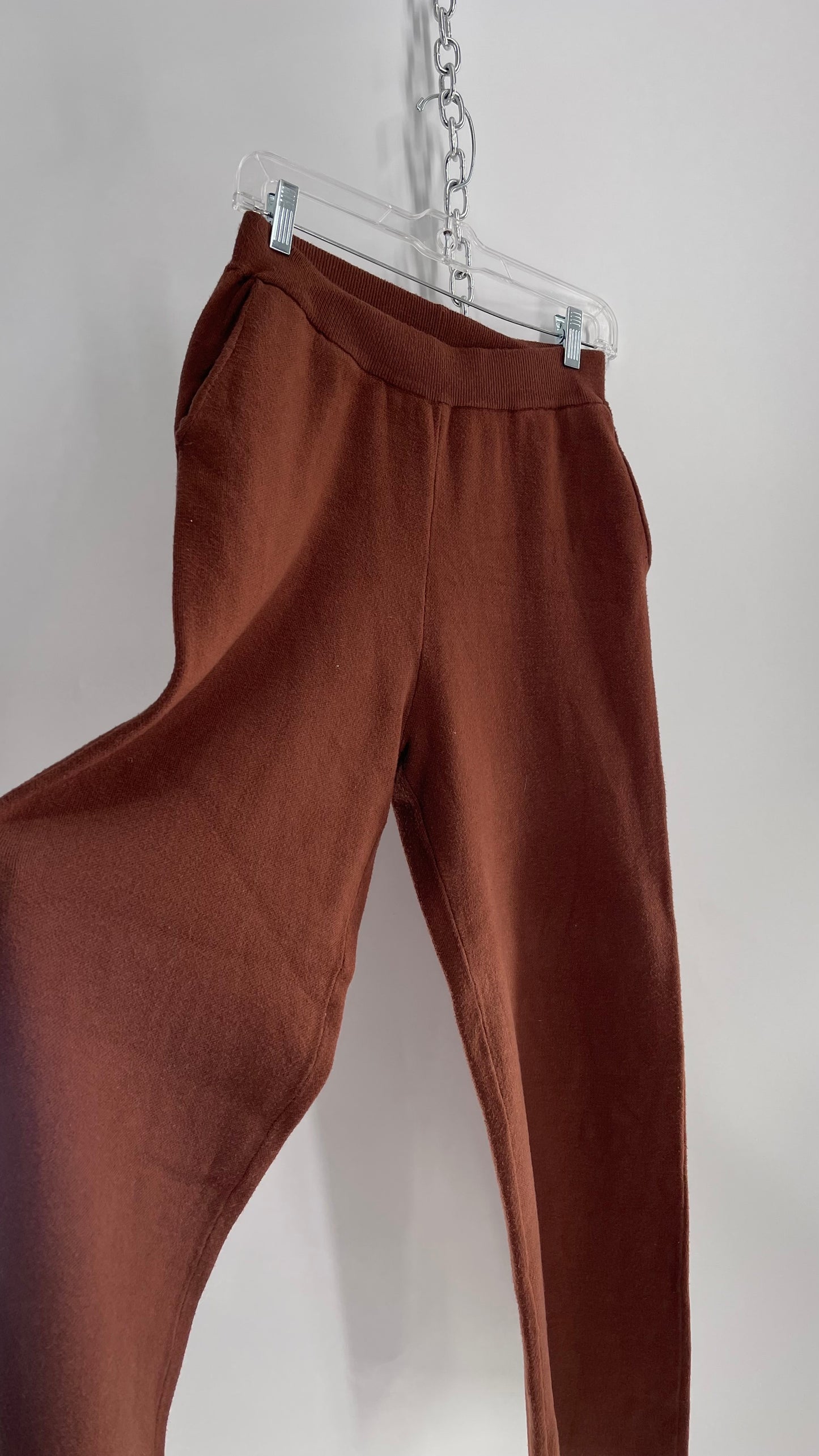 Greylin Brown Knit Wide Leg Pants with Elastic Waistband (M)