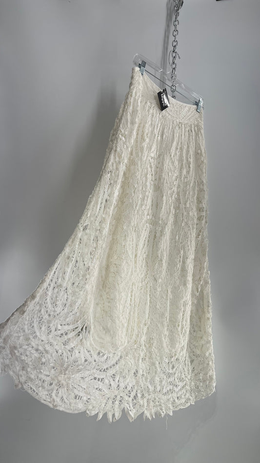 Free People White Lace Full Length Skirt (XS)