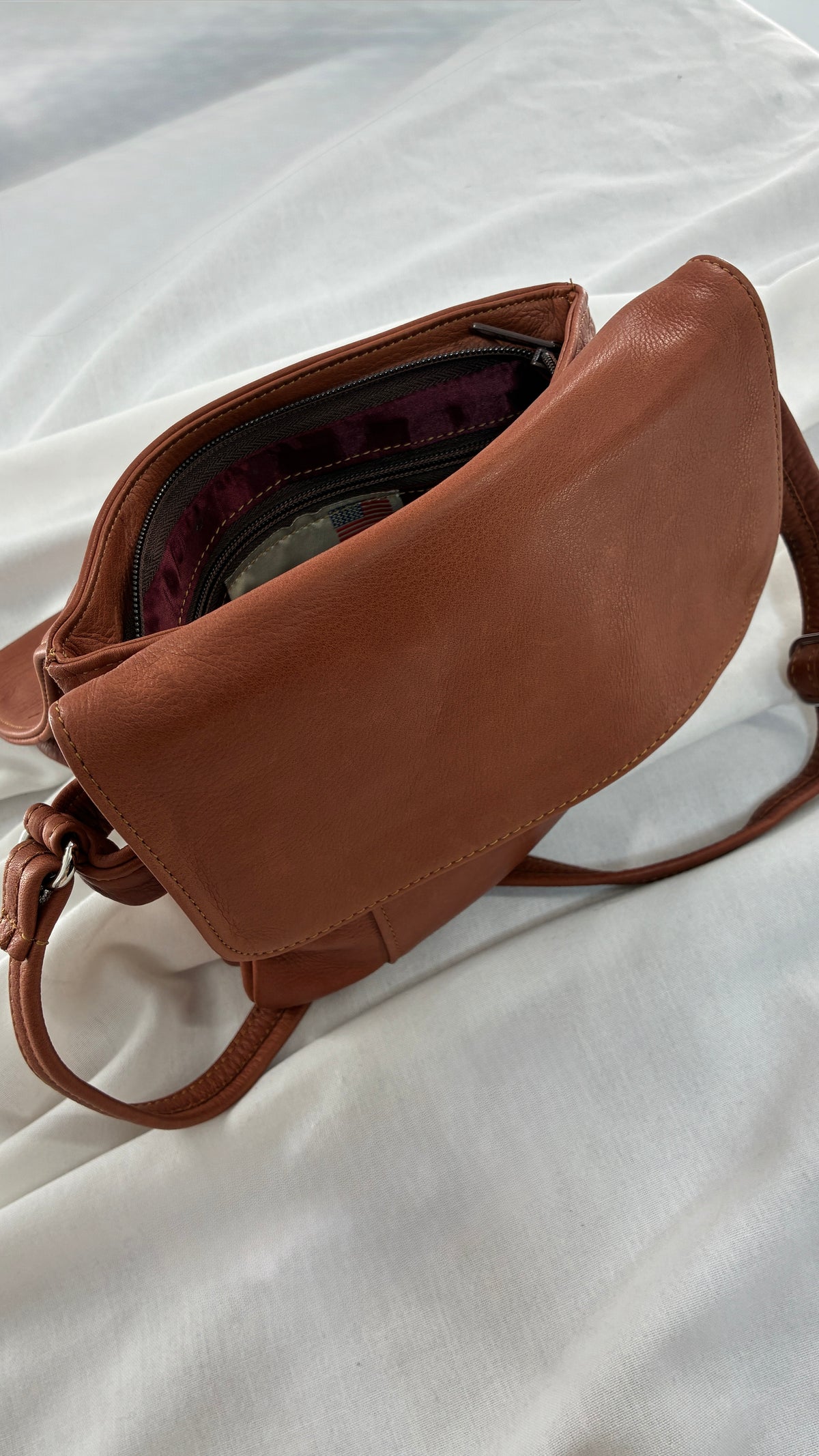 ELIE Genuine Leather Tulip Jr Handbag with Multiple Sections and Zippered Pockets