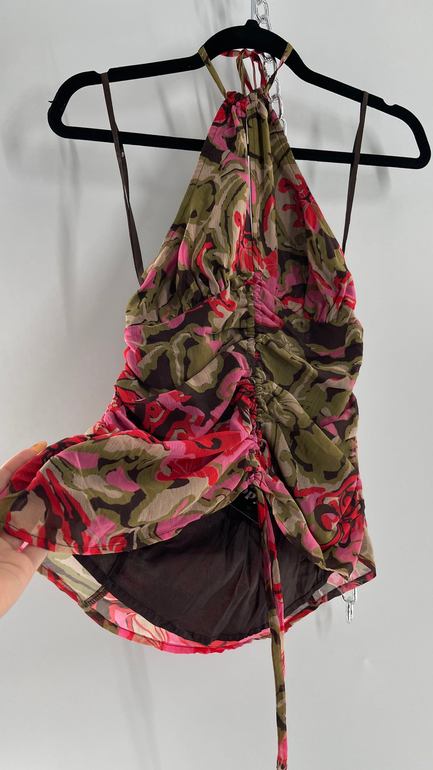 Free People Floral Halter with Ruched Midriff and Open Bust(XS)