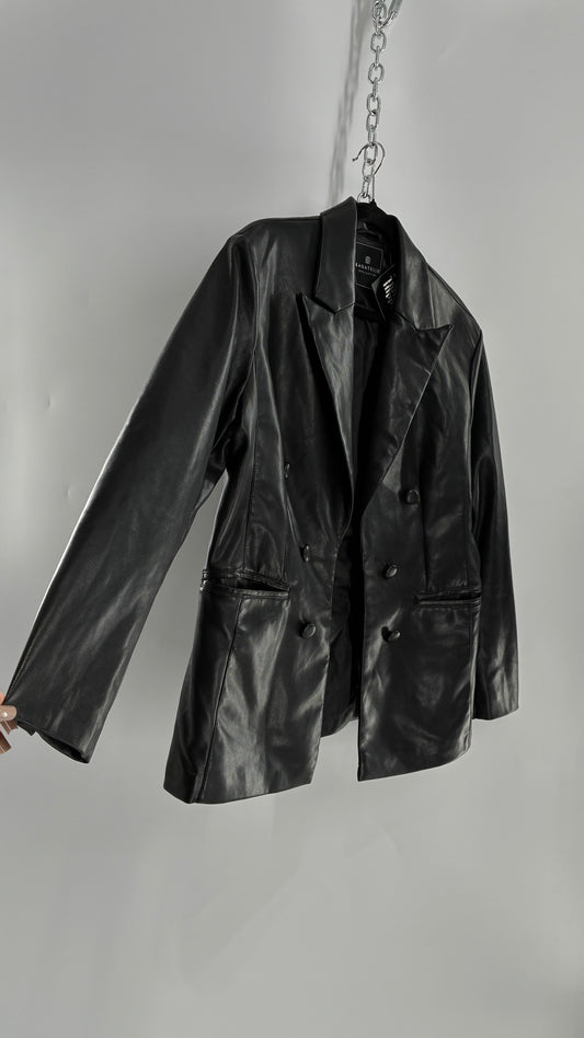Bagatelle Black Vegan Leather Blazer Suit Jacket (Large)