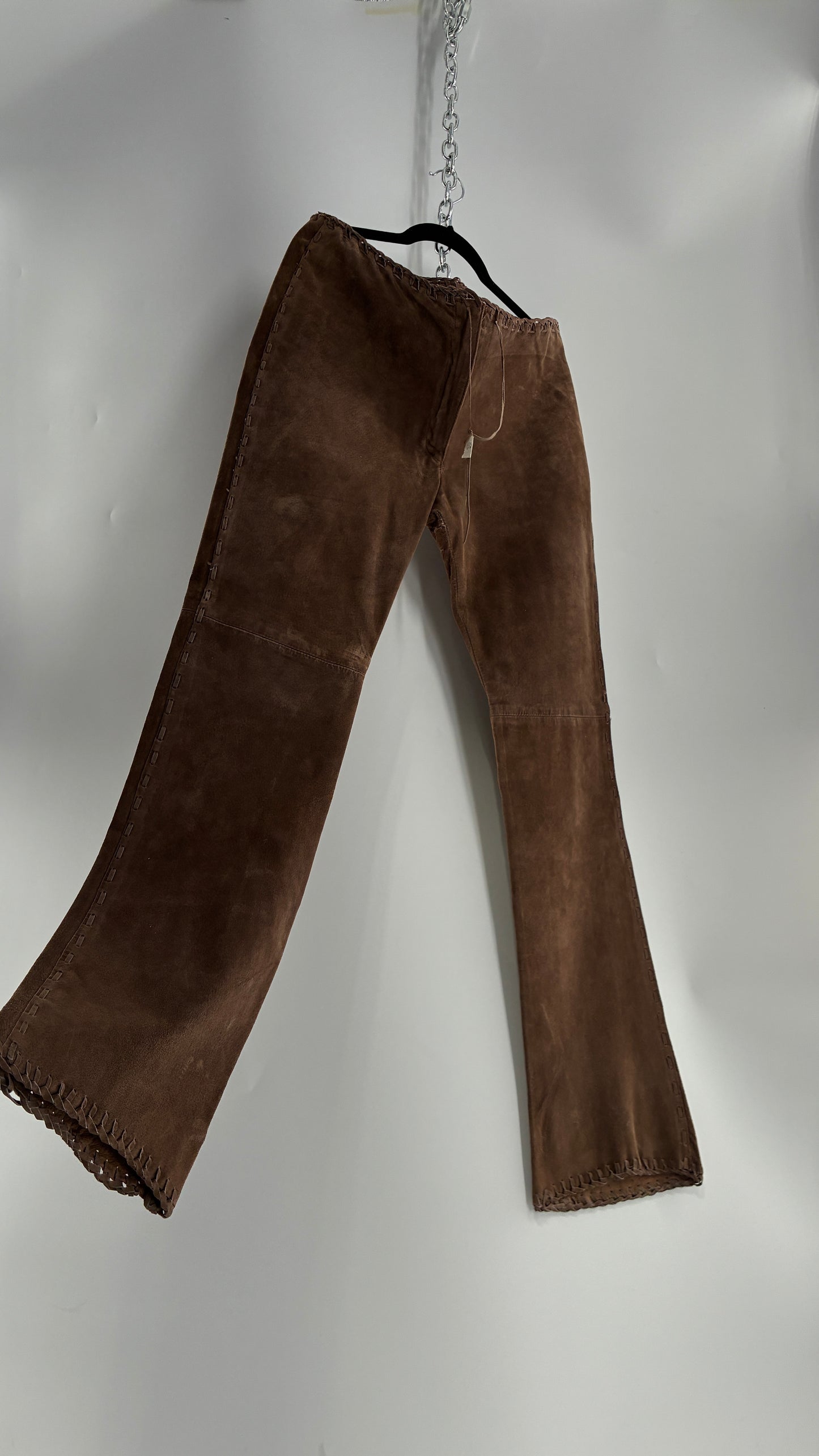 Vintage SWEET ROMEO Suede Leather Stitch Side, Braided Hem Pants (10)