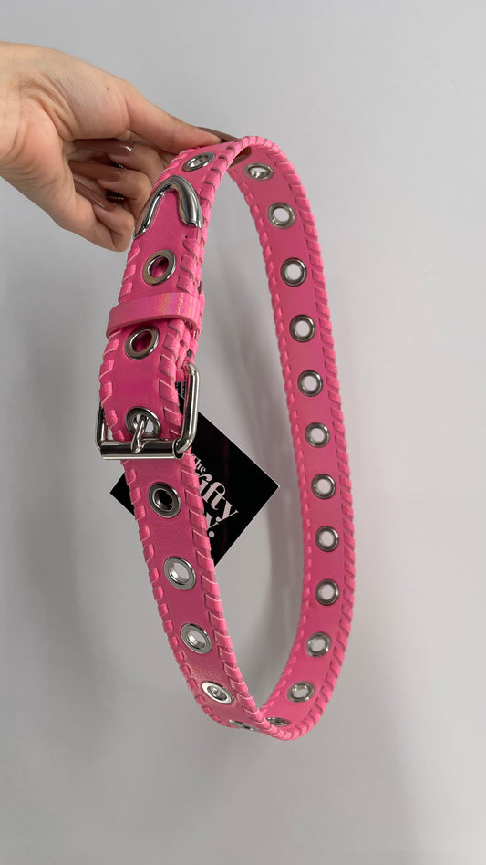 Urban Outfitters Iridescent Pink Belt with Exaggerated Grommets (Medium)