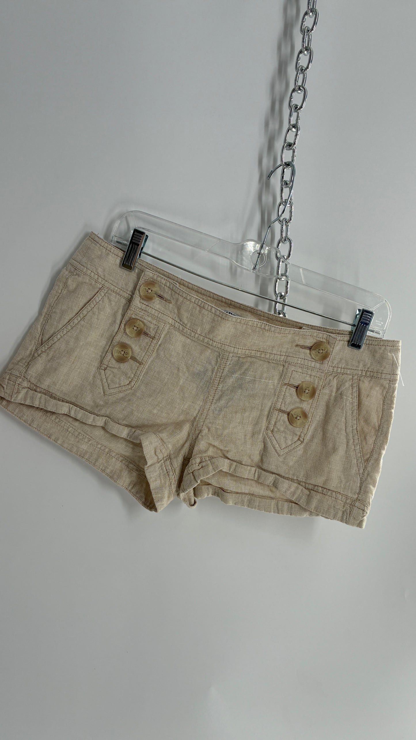 EXPRESS Beige Low Rise Micro Short with Hip Button Detailing (4)