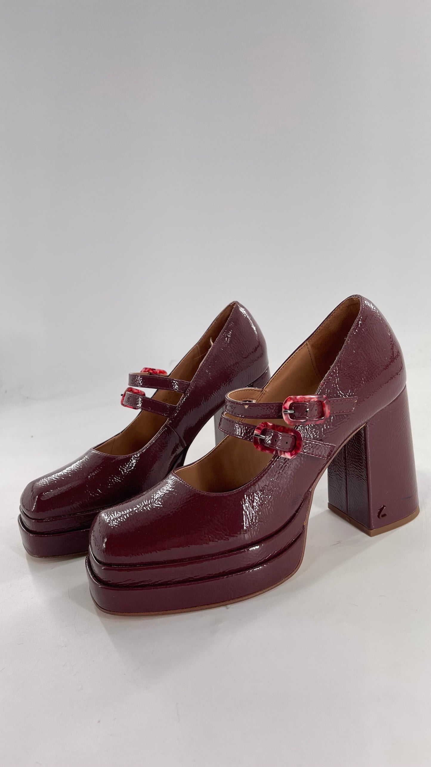 CIRCUS NY Burgundy Double Platform Chunky Heel Double Strap Mary Jane Steppers