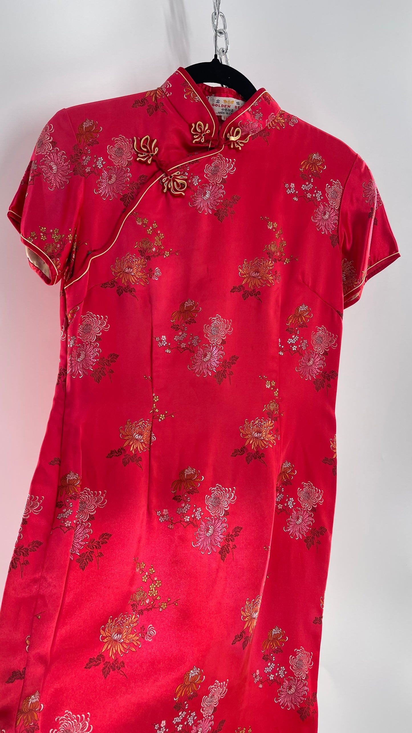 Vintage Golden Bee Silk Chinese QiPao  (C) (36)