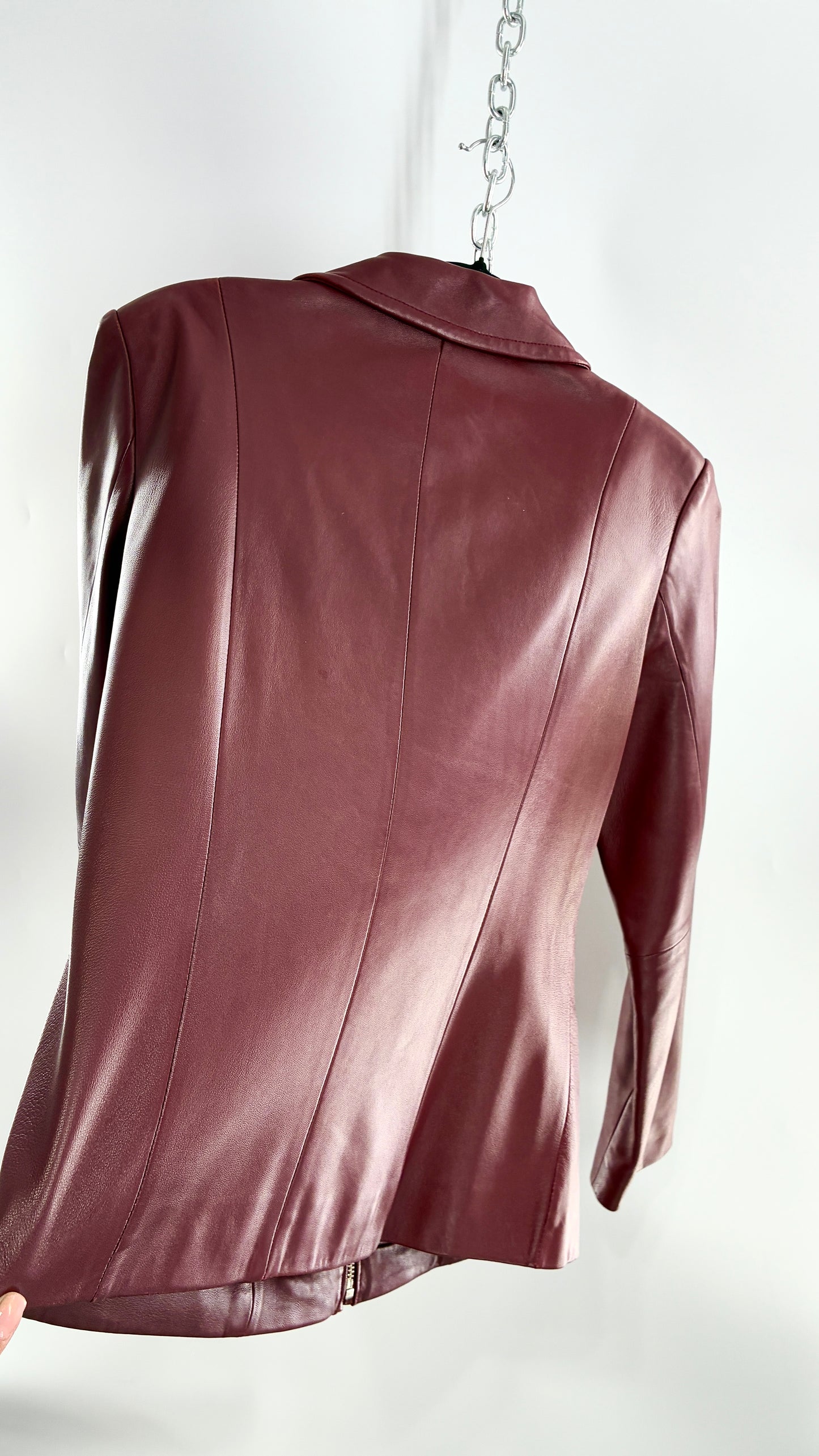 Vintage Lord & Taylor Burgundy Maroon Leather Zip Up Jacket (Small)
