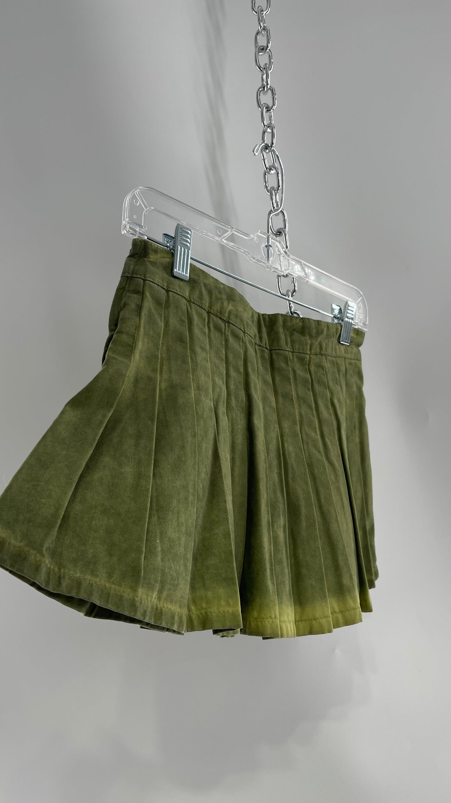 BDG Acid Washed Green Pleated Mini Skirt (XS)